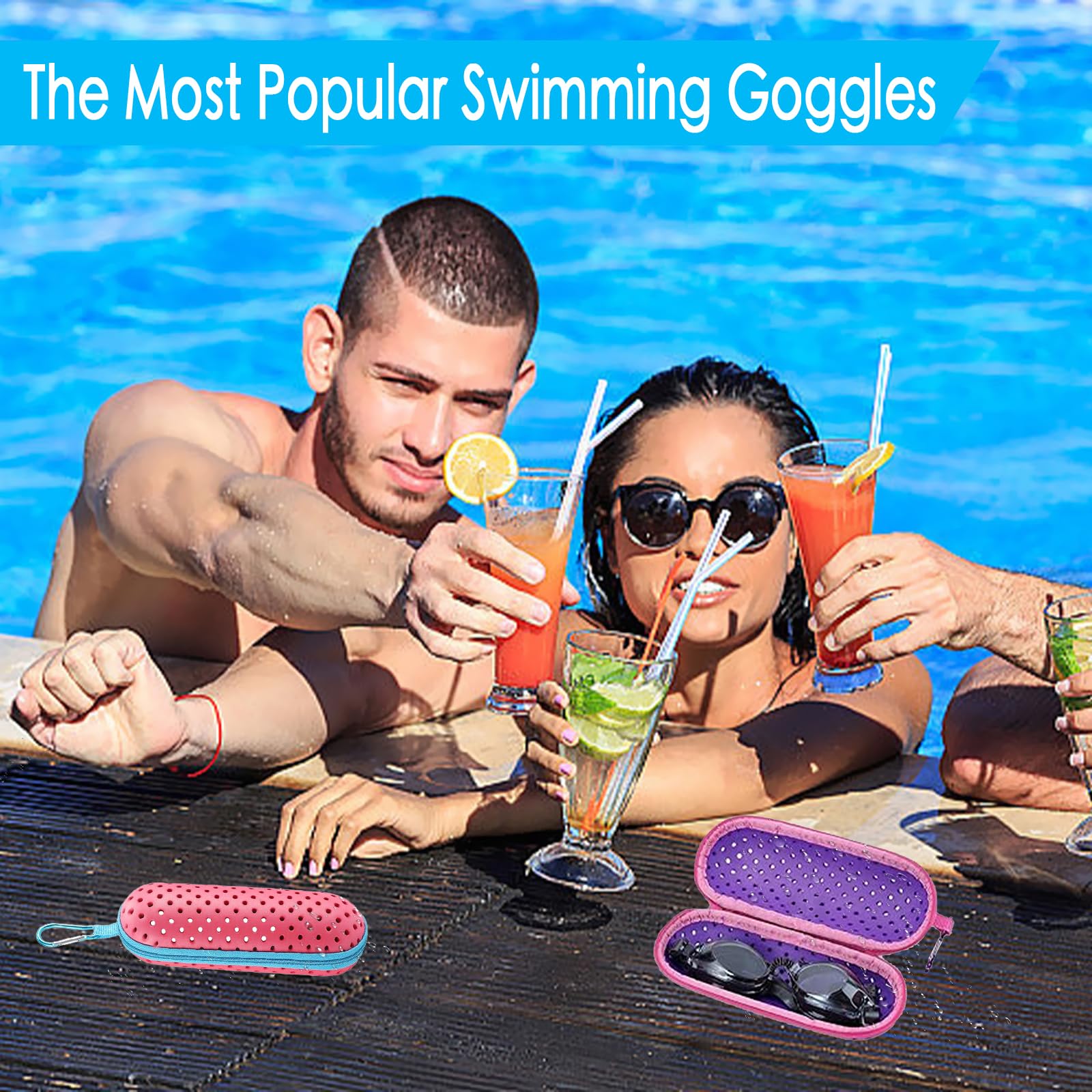 2 PCS Estuche para Gafas de Natación,Estuche de Transporte de EVA,Caja de Protección portátil para Gafas de Natación,Funda para Gafas de natación con hebillas de montañismo, Unisex