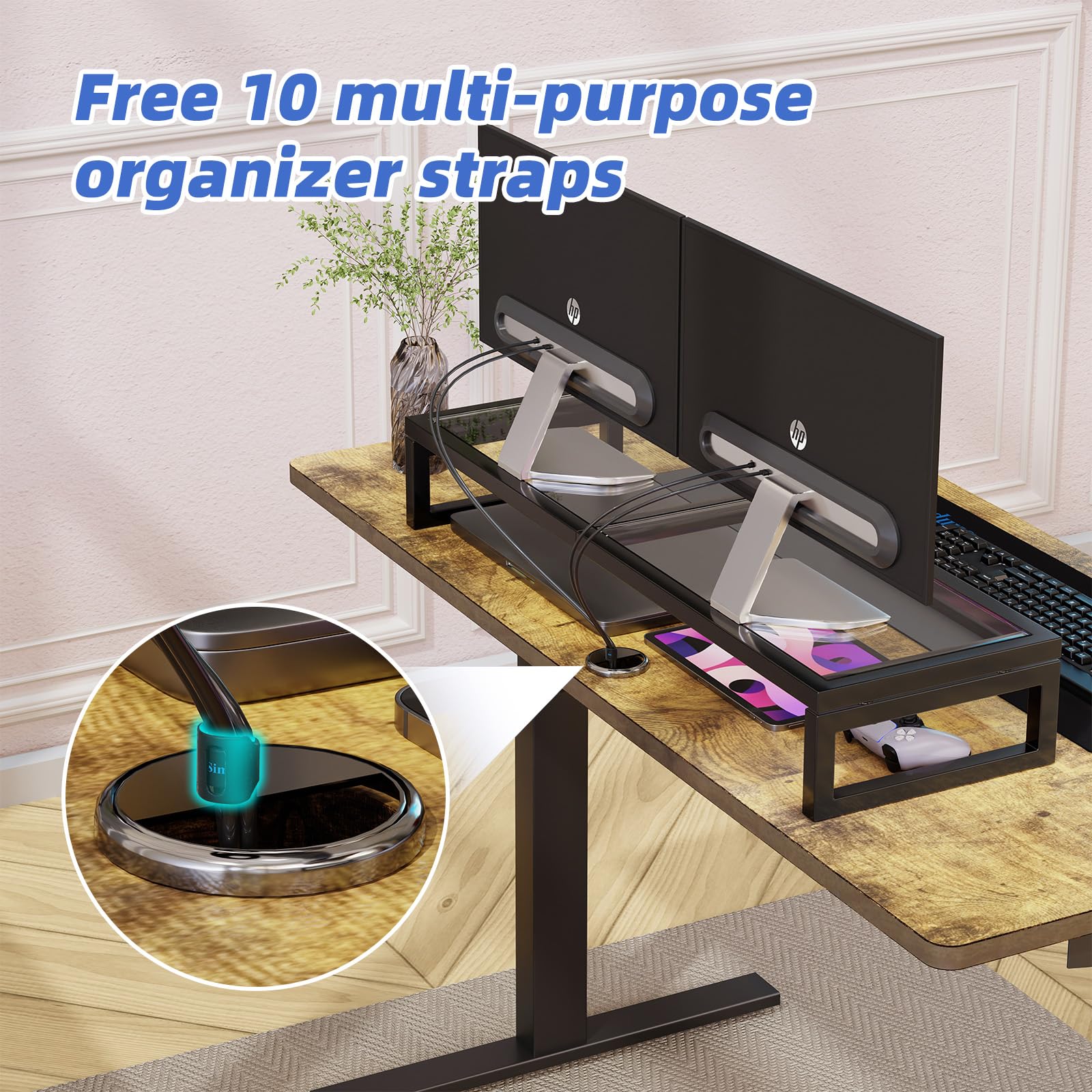 Long Monitor Risers Dual Monitor Riser Dual Monitor Stand Riser With USB Charging Ports ...