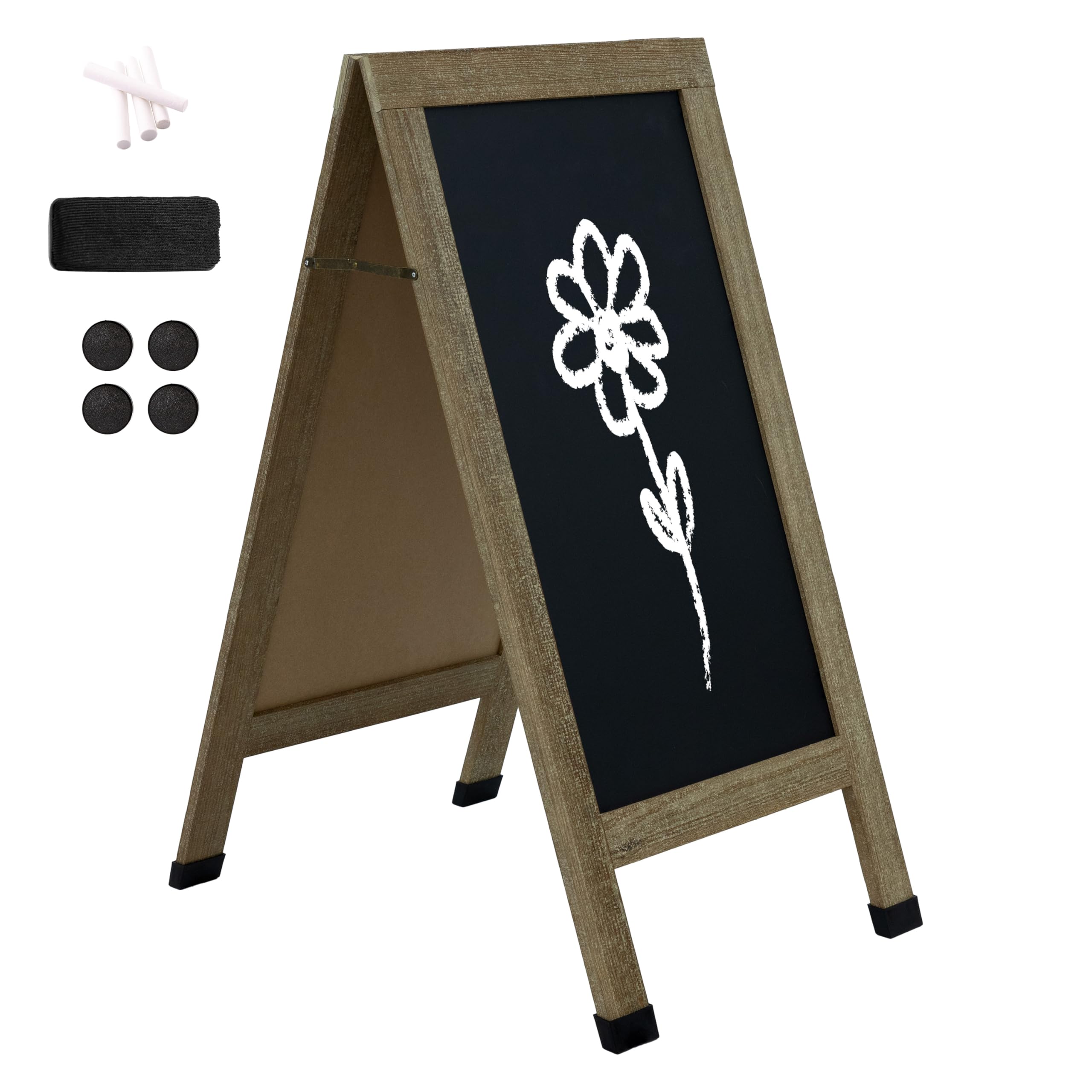 Sunnydaze Magnetic A-Frame Chalkboard Sign - Chalk Sandwich Board Sidewalk Sign - 40" x 20" - Weathered Wood