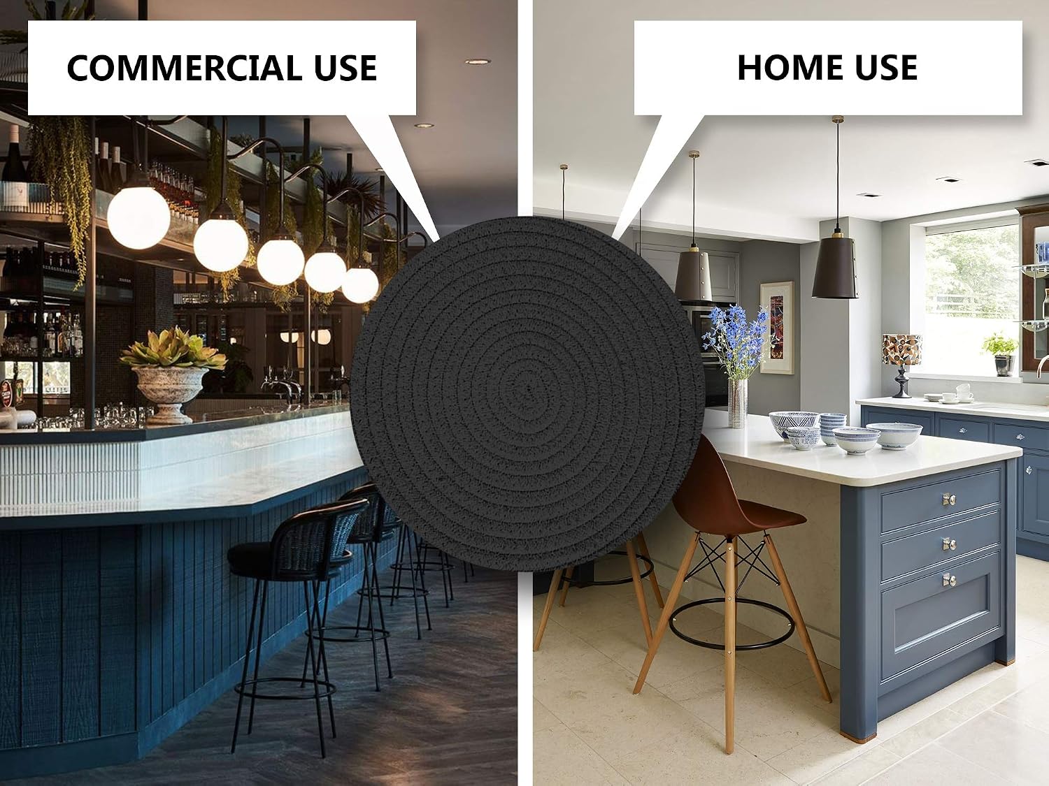 Cotton Round Woven Coasters Drink - Handmade Braided Cup Coasters Absorbent Woven Coasters Woven Hot Pads Mats for Drink Home Kitchen Heat-Resistant Reusable Non-Slip (4 pcs Black)