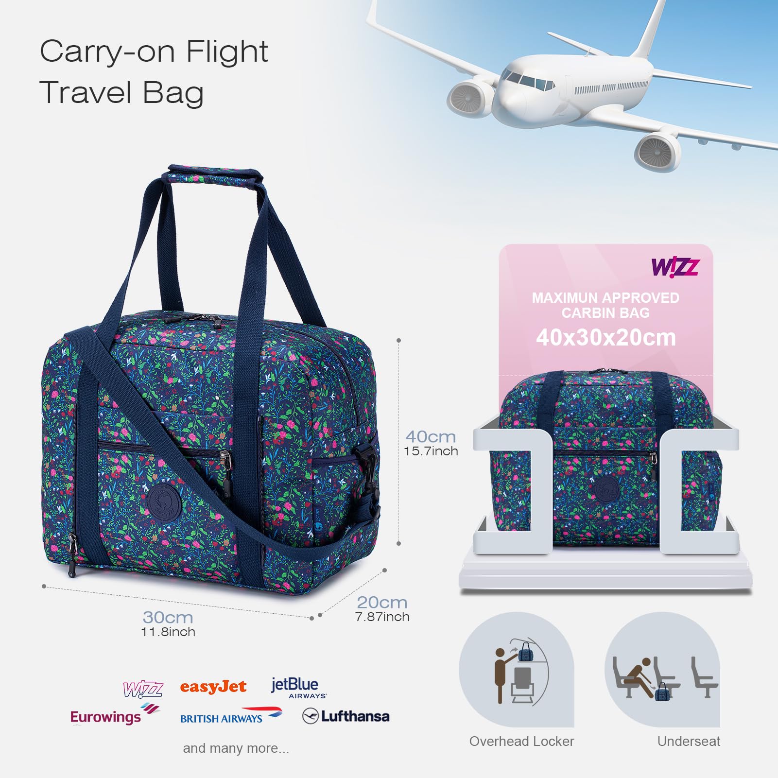 SPAHER Sac de Voyage Pliable Cabine Avion 25L Bagage Cabine 40x30x20 Wizzair Vueling Volotea Sac de Sport Imperméable Sac Weekend Femme Homme Bagage Portable Organisateur de Sac