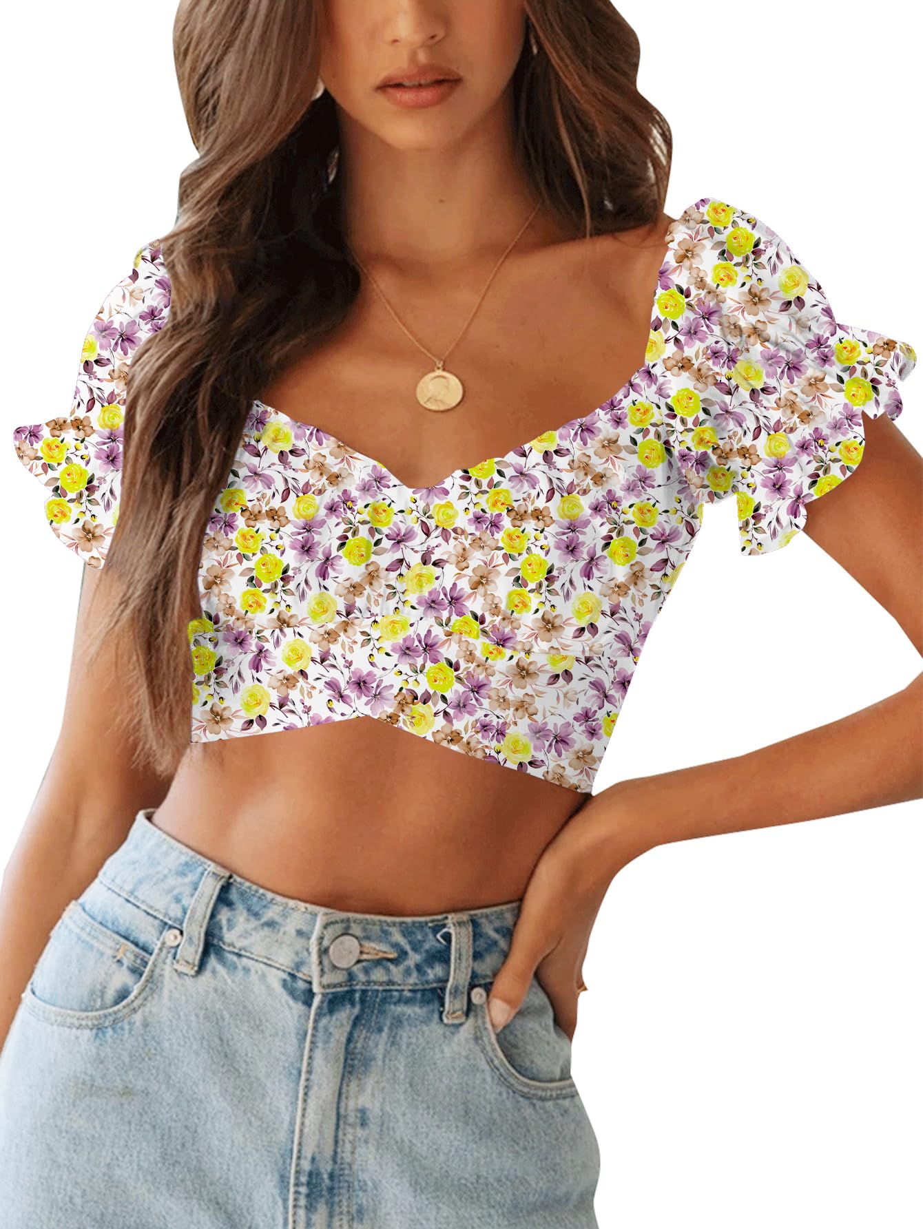 LYANER Women's Puff Short Sleeve Y2k Crop Top