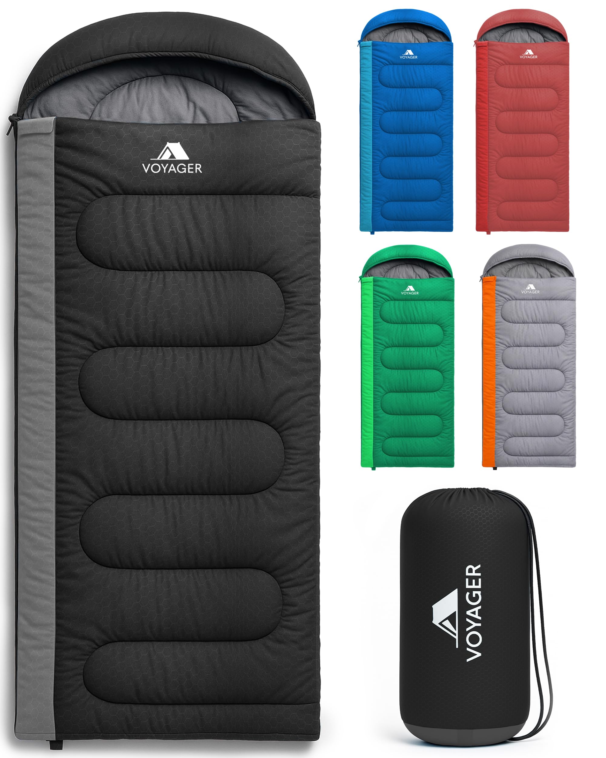 Voyager Sleeping Bag for Adults – Lightweight & Compact, Waterproof, 3-4 Season Warm & Cold Weather, Machine Washable, Ideal for Camping, Hiking & Backpacking, 220x30x80cm