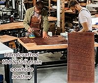 Vista 4 de F&L CLASSIC Billetera larga plegable de cuero genuino RFID para hombre, Estilo cocodrilo marrón