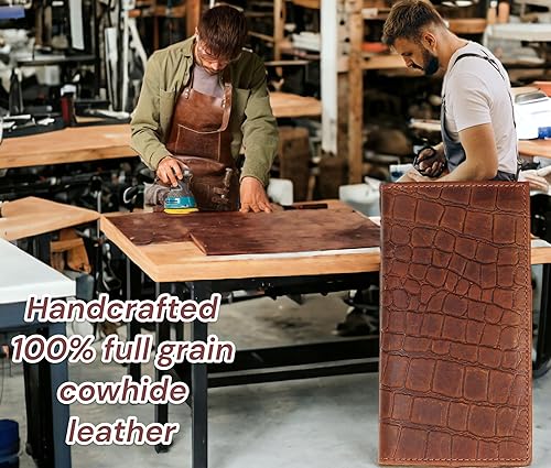 Miniatura 4 de F&L CLASSIC Billetera de cuero genuino RFID con aspecto vintage, billetera larga plegable para hombres, Classic