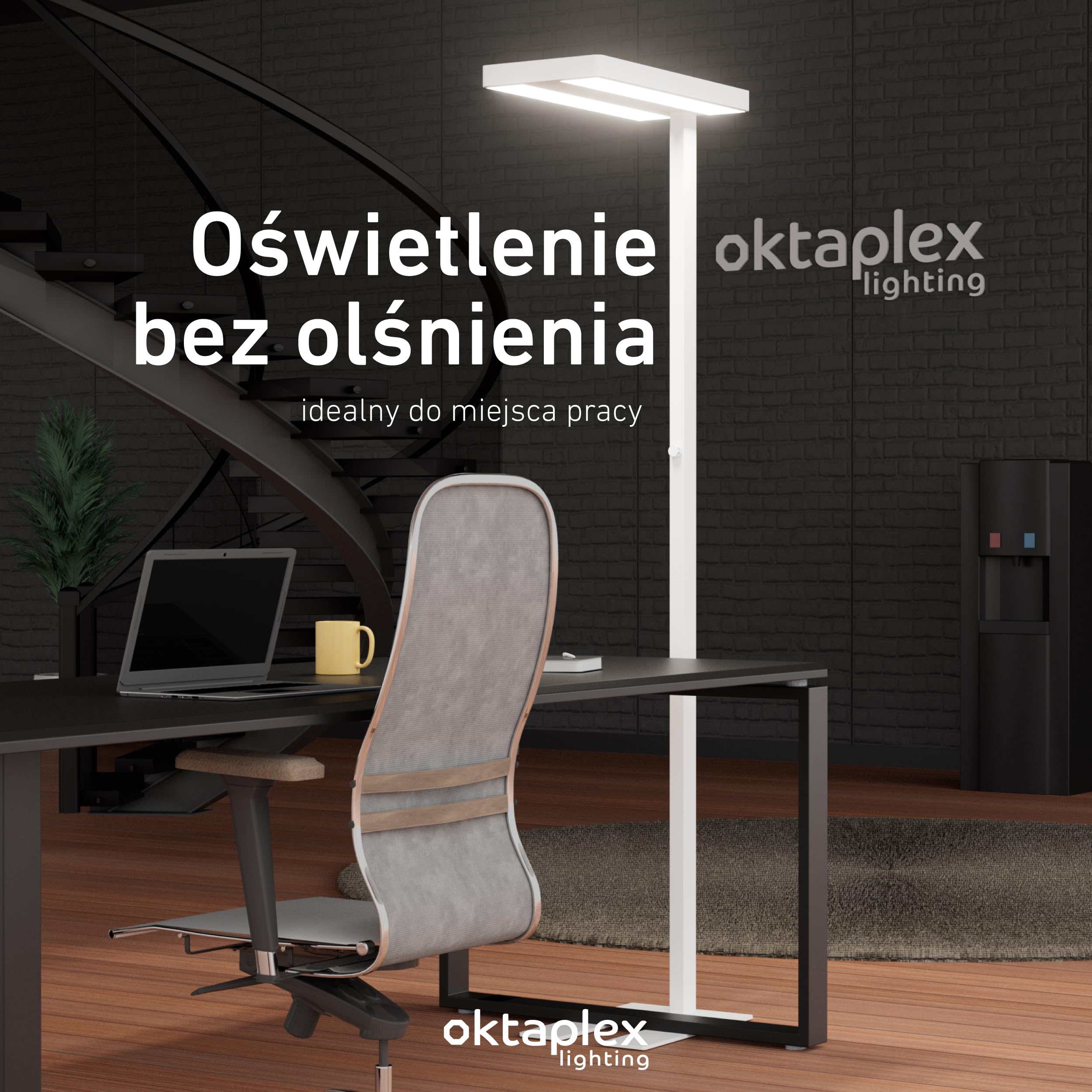 Oktaplex biurowa lampa stojąca Lyse ściemniana z czujnikiem neutralna biel 4000 K aluminiowa lampa stojąca 10400 lm światło dzienne reflektor sufitowy biały 80 W