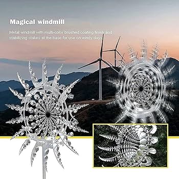 Wind Spinners Magical Metal Windmill, 95cm Garden Spinners Outdoor, 3D For Garden, Unique Wind Powered Kinetic Sculptures For Yard Patio Garden Lawn Handmade Metal Rock Band Windmill