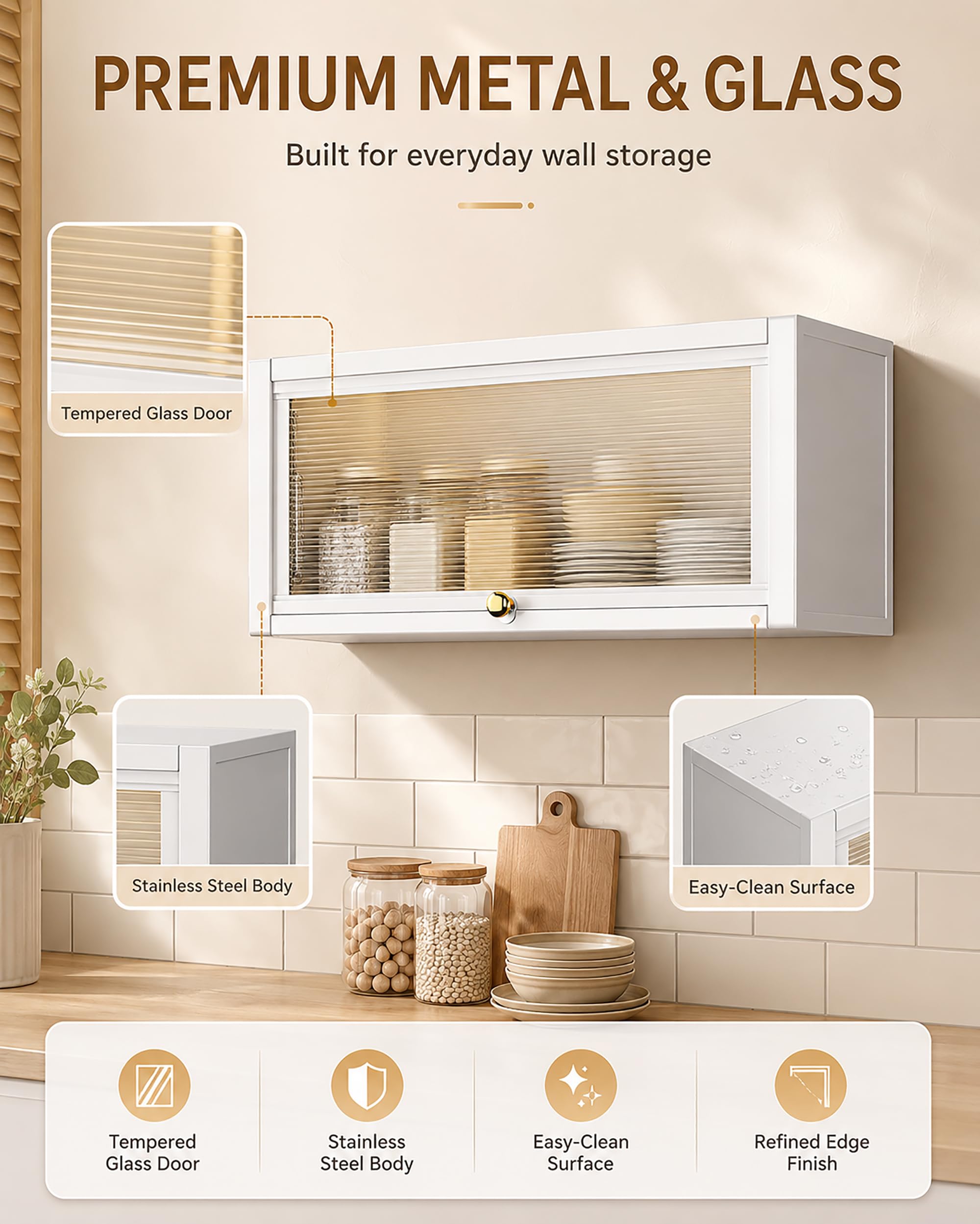 Inless - Armadietto da cucina a parete in acciaio – ribaltabile per dispensa, bagno e piccoli – mensola sospesa in metallo, 39,9 x 22,1 x 35,1 cm