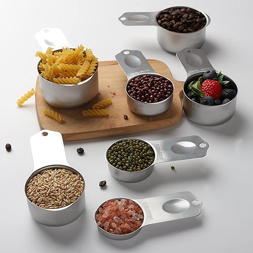 Miniatura 7 de Juego de 7 tazas medidoras de acero inoxidable apilables y resistentes para ingredientes secos y líquidos