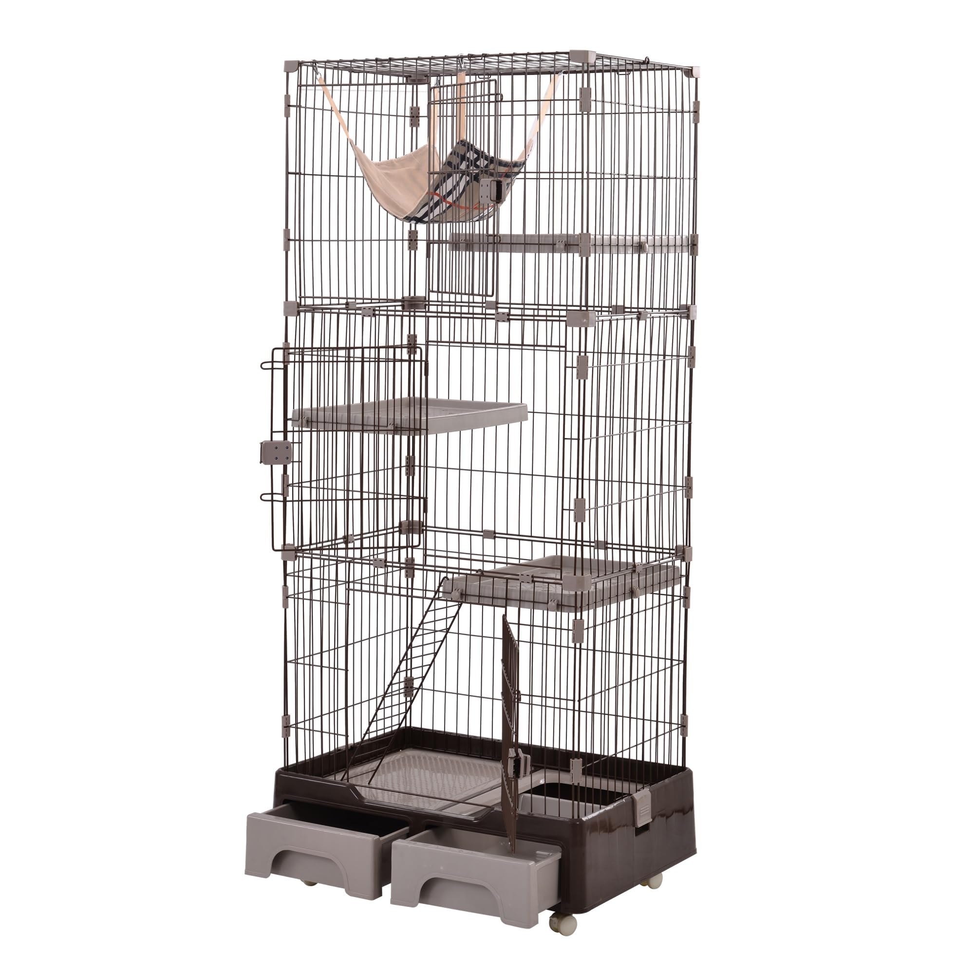 猫 ケージ トイレ付ハンモック付収納型キャットケージ3段1段2段可能【コーヒー】 楽天市場】猫 ケージ トイレ付 ハンモック付 収納型 キャット
