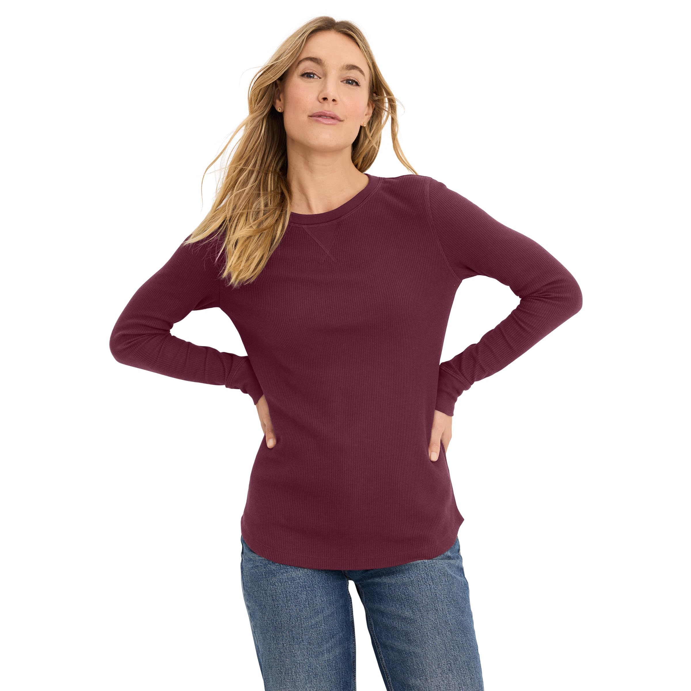 Jockey Womens Loungewear Long Sleeve Waffle Crew Black Currant S