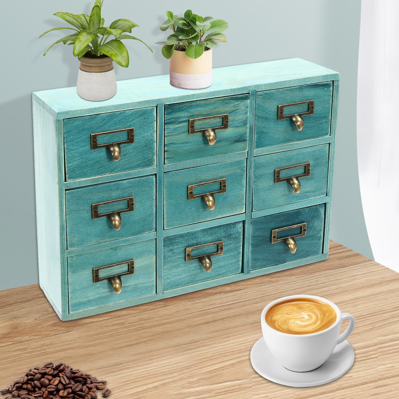 Organizador de Literatura, catálogo de Tarjetas, cajón, botiquín con 9 cajones, Mueble para Manualidades, Medicina, joyería, Maquillaje (Armario de Almacenamiento Azul de 9 cajones