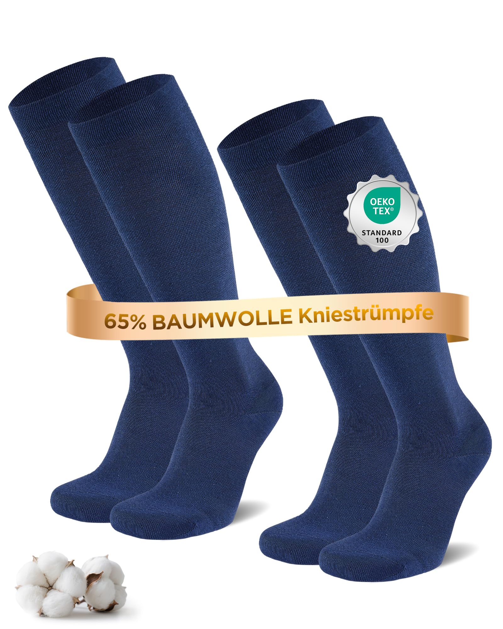 Niofind Kompressionsstrümpfe Damen & Herren, 2 Paar Kniestrümpfe & Stützstrümpfe aus 65% Baumwolle, Reisestrümpfe für Sport, Arbeit, Flug & Schwangerschaft