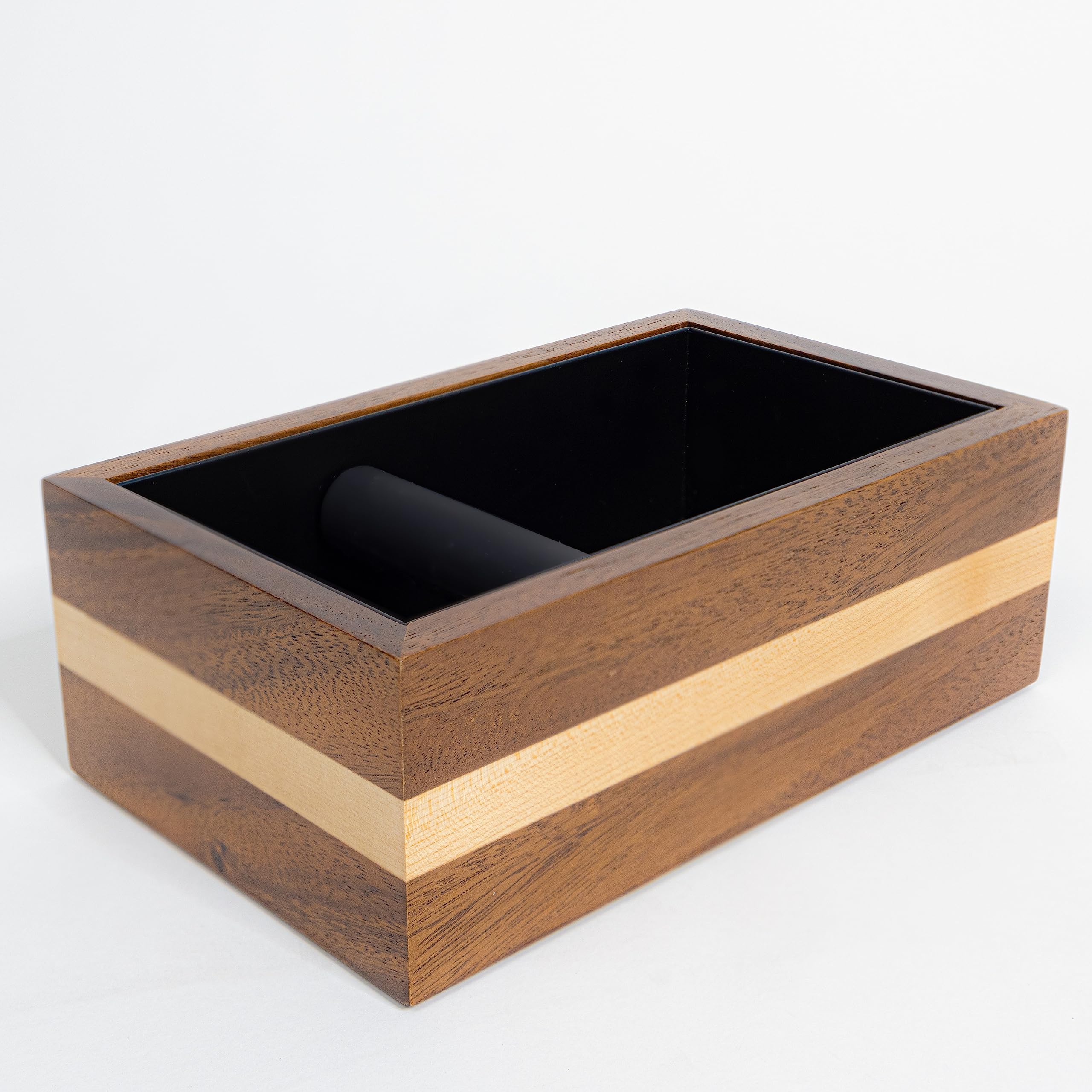 Espresso Knock Box: Premium Wood Coffee Knock Box with Removable Bin, Durable Knock Bar and Non-Slip Base