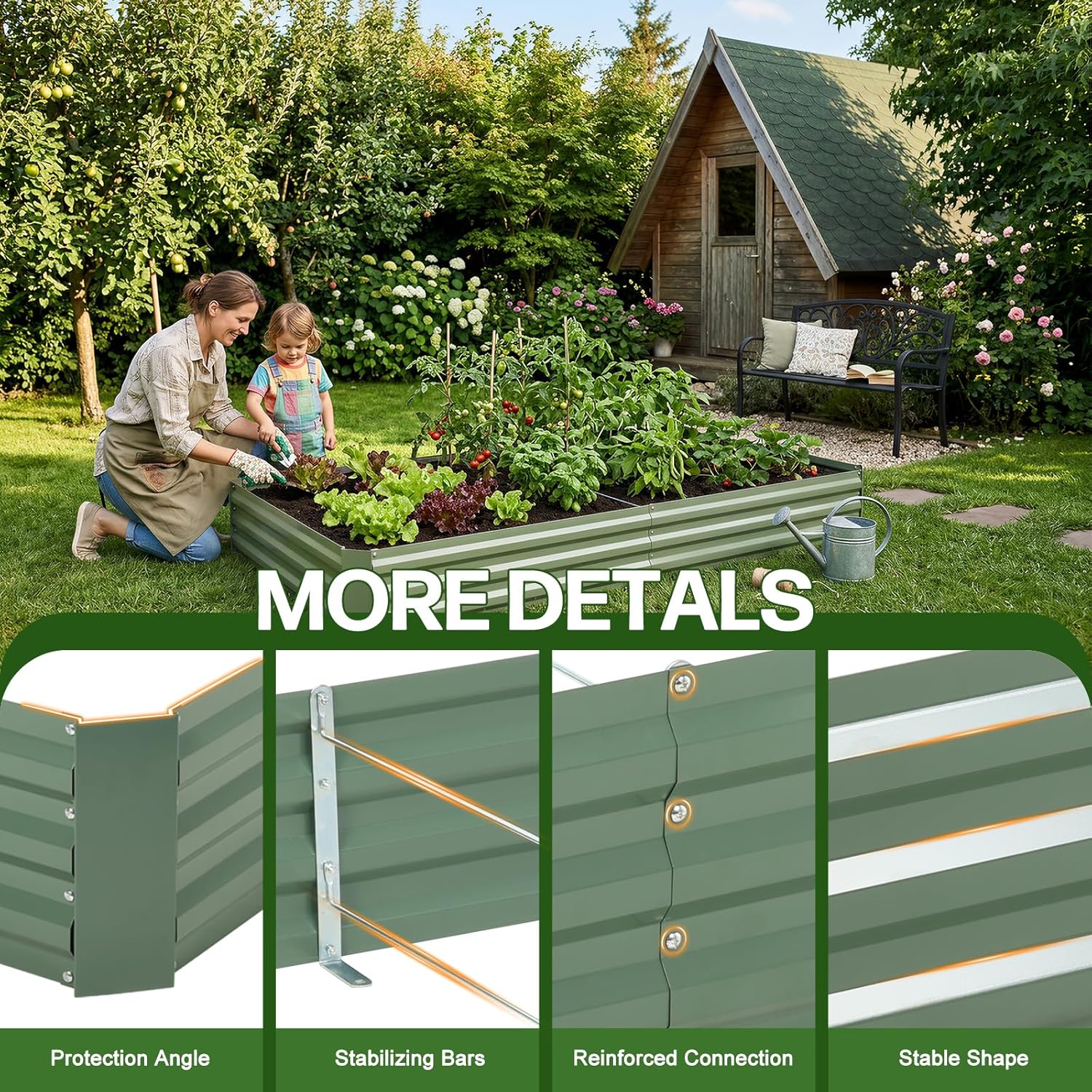 Aoodor 8 x 4 x 1 ft Outdoor Raised Garden Bed, Reinforced Galvanized Steel Planter Box for Vegetables, Herbs, and Flowers