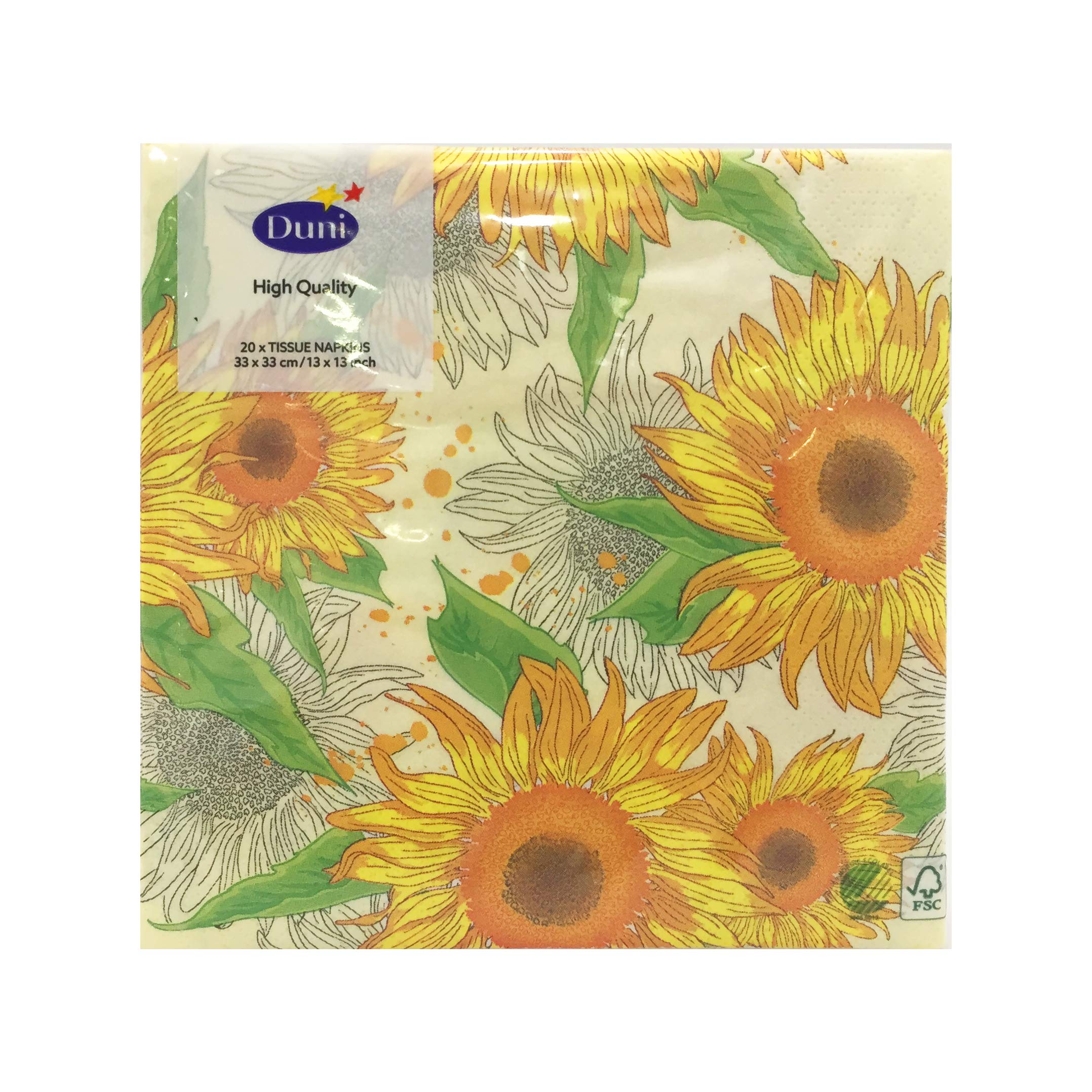 Duni Tissue Napkins 33 x 33 cm Pack of 20, Sunflower Splash