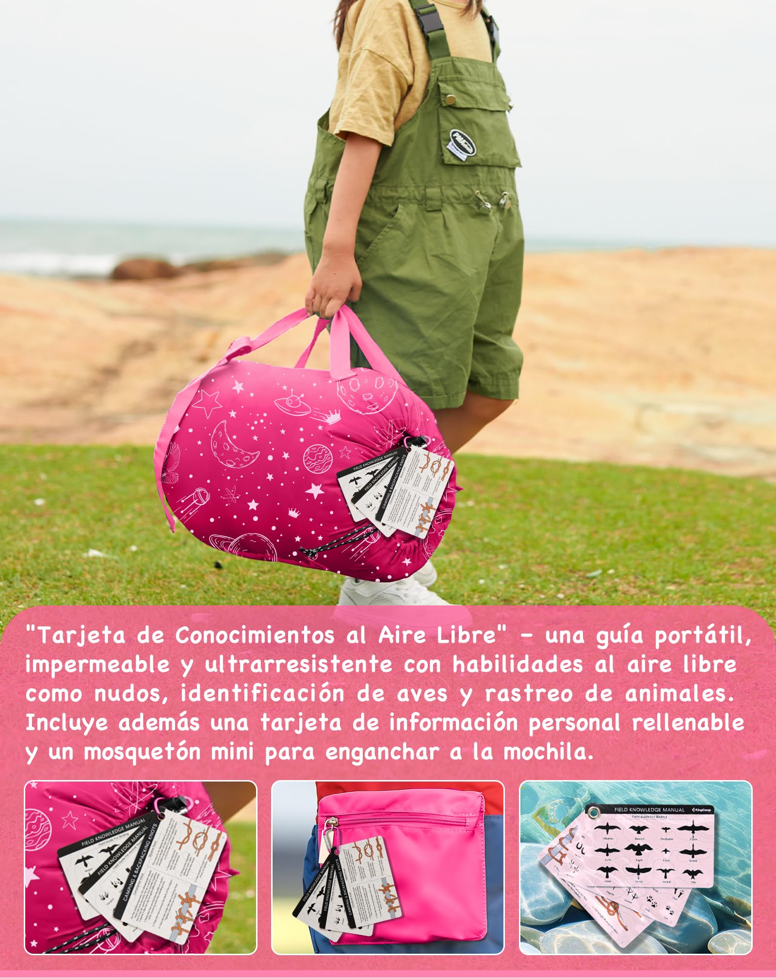 KingCamp Saco de Dormir Niños Franela de Algodón | 170 X 70 cm | 7℃ a -13 ℃ | Cálido y Cómodo para Niñas(Altura máxima hasta 145 cm) | Invierno Camping Accesorios, Viajes y Actividades