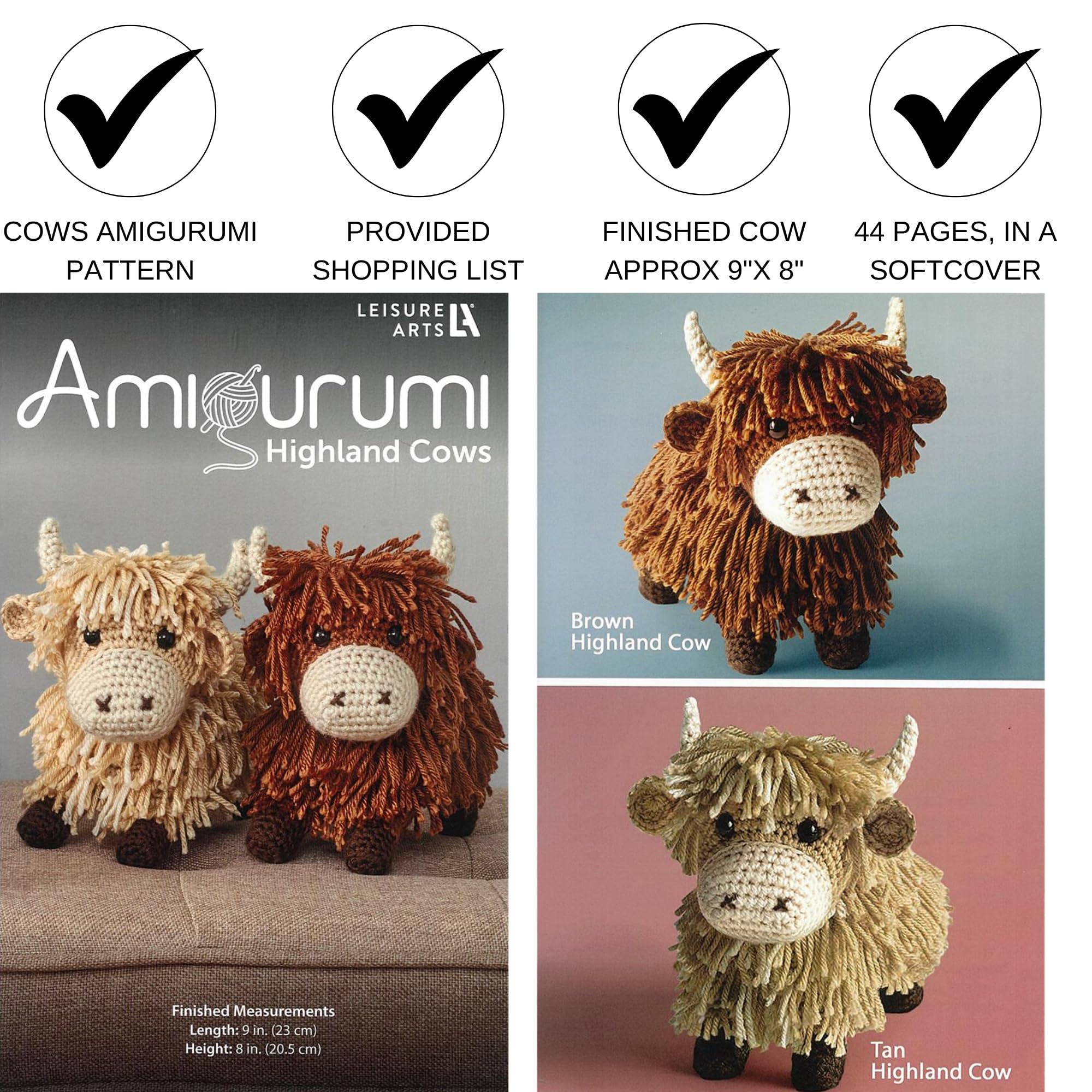 Amazon.com: LEISURE ARTS Highland Cows Amigurumi Pattern – Crochet