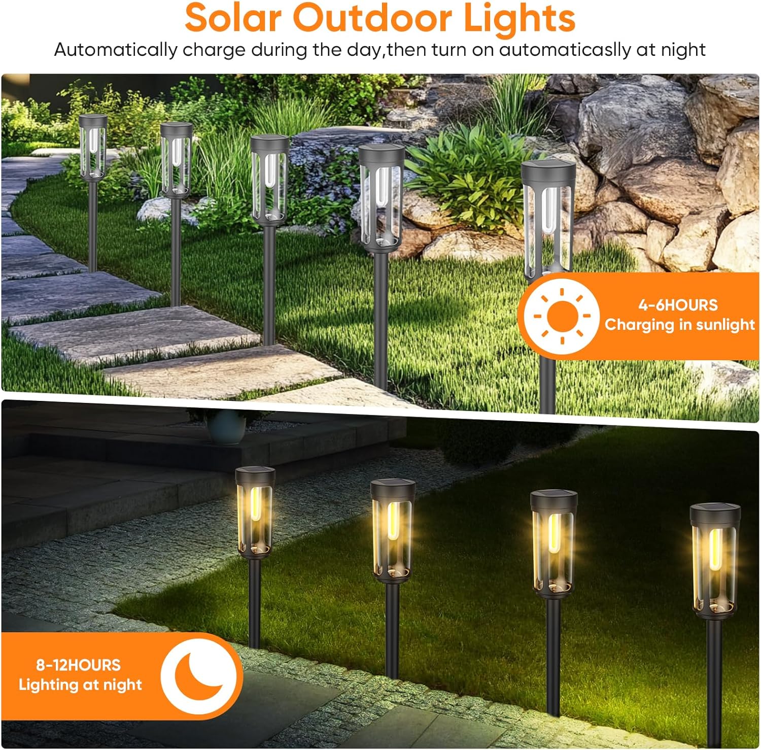 Bright Solar Pathway Lights Outdoor, 4 Pack Solar Powered Garden Lights Waterproof, Auto On/Off Yard Lawn Patio Walkway Driveway Decor Landscape Lighting Warm Lights