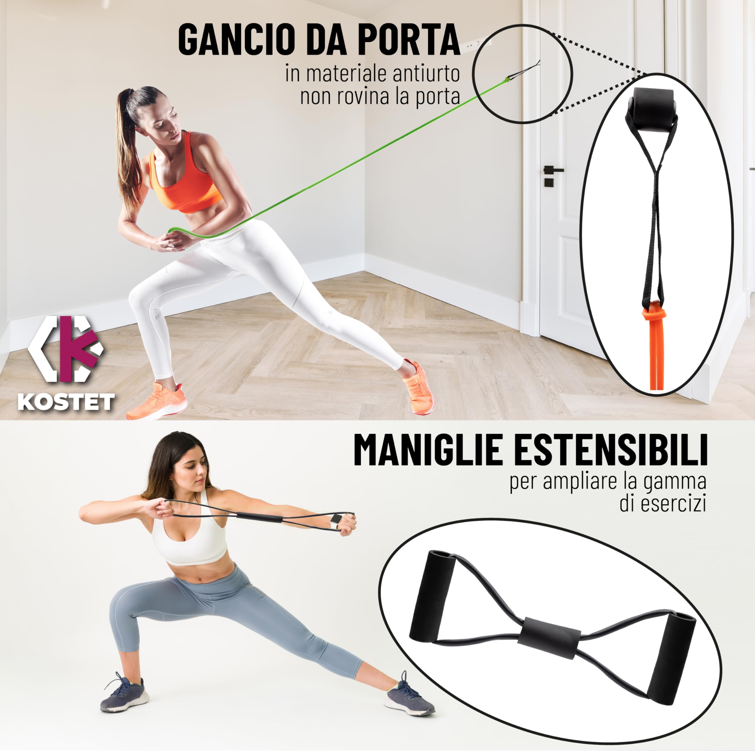Kostet Set 4 Elastici Fitness Con Ancore - Per Allenamento A Casa O In Palestra - Foto 3