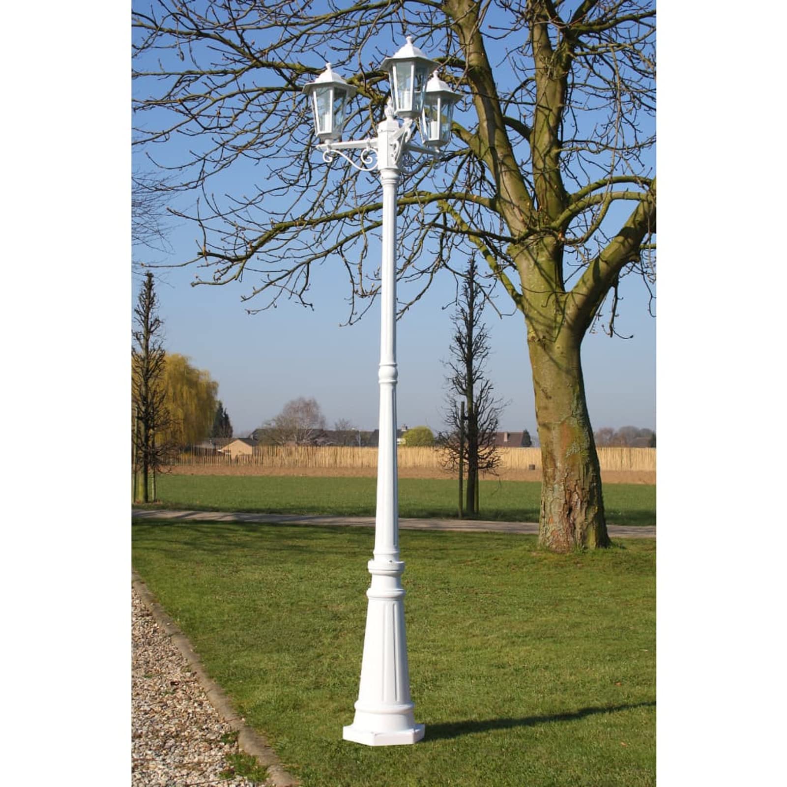 Farola de Jardín 3 Brazos Lámpara de Pie para Exterior Terraza Caminos Patio Lámpara de Jardín Aluminio Blanco 215 cm