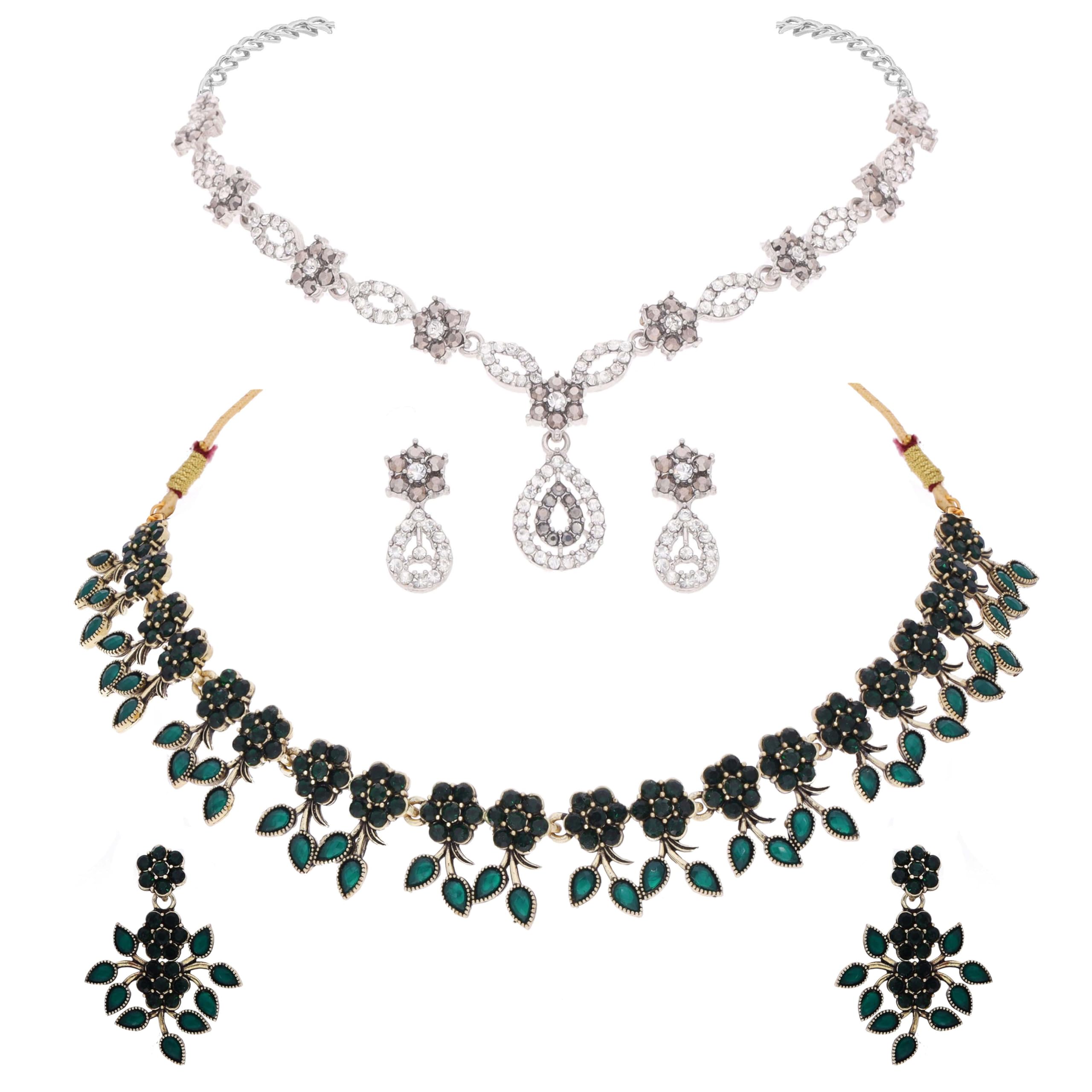 Brado Jewellery Trendy Contemporary Combo Gold & Silver Plated with American Diamond (AD) Stone Studded Choker Necklace Jewellery Set with Pair of Earrings for Women and Girls (B0D83MH71G) Amazon Price History, Amazon Price Tracker