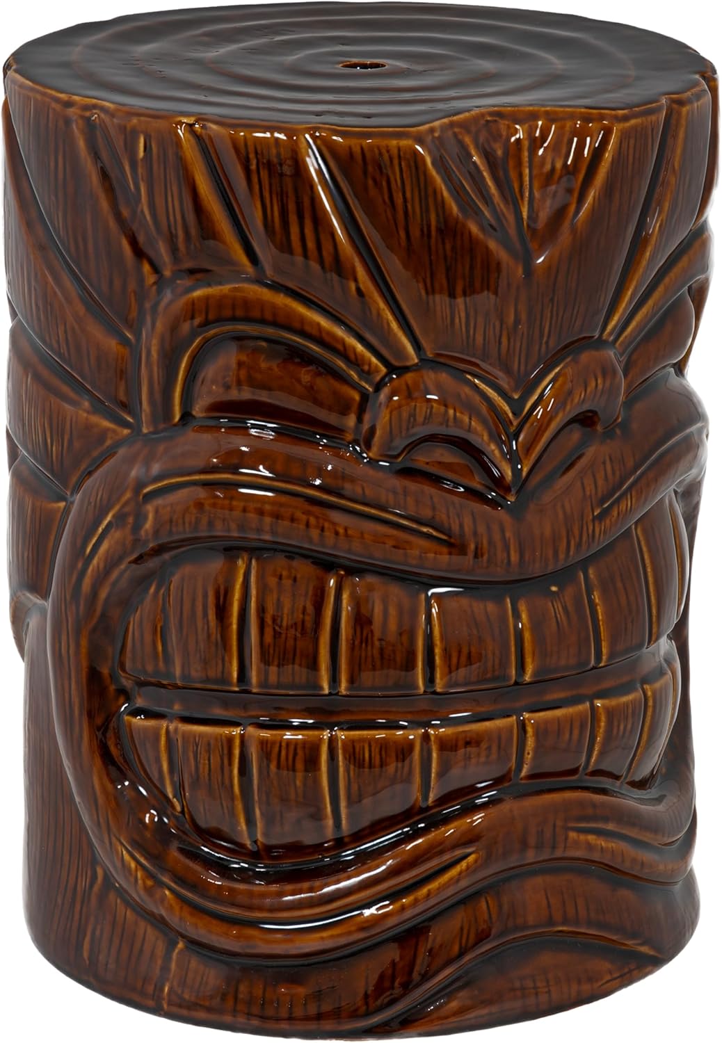 Sunnydaze Tropical Tiki Head Ceramic Garden Stool Side Table with Wood-Look Finish – Indoor or Outdoor Use – 17.25-Inch H