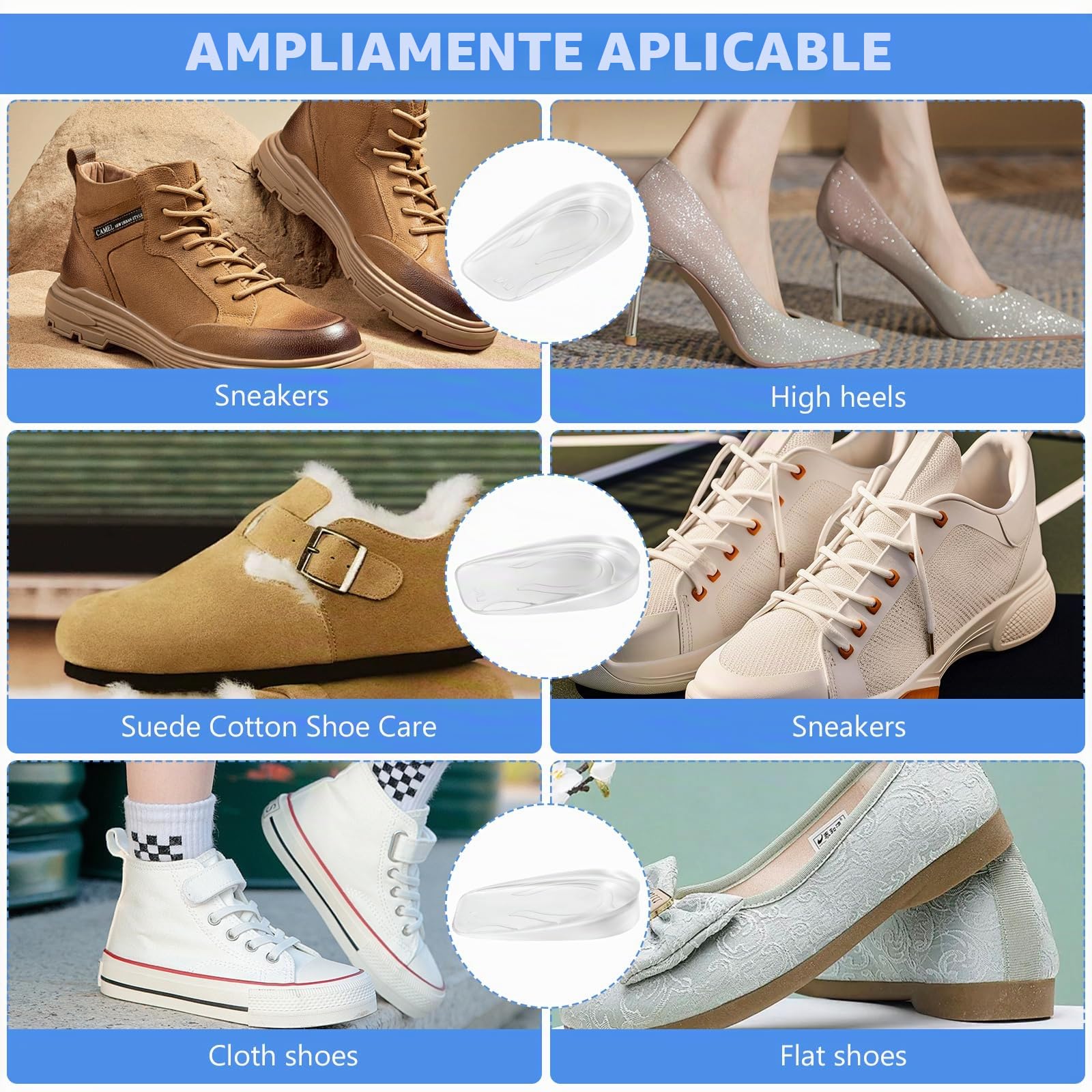 6 Pcs Plantillas Altura Hombre y Mujer, 2 cmPlantillas de Gel de Silicona para Talón, Plantillas para Zapatos Aumentar la Altura, Soporte y Amortiguación de Impactos (2 cm)