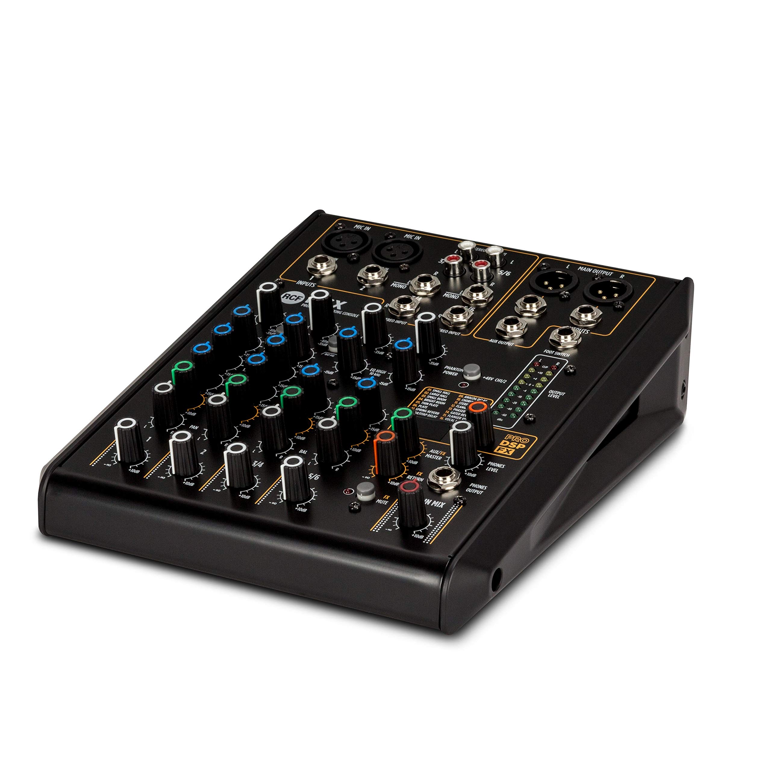 RCFF 6X Professional Mixer with 6 Channels Integrated PRO DSP FX 16 Presets - Black