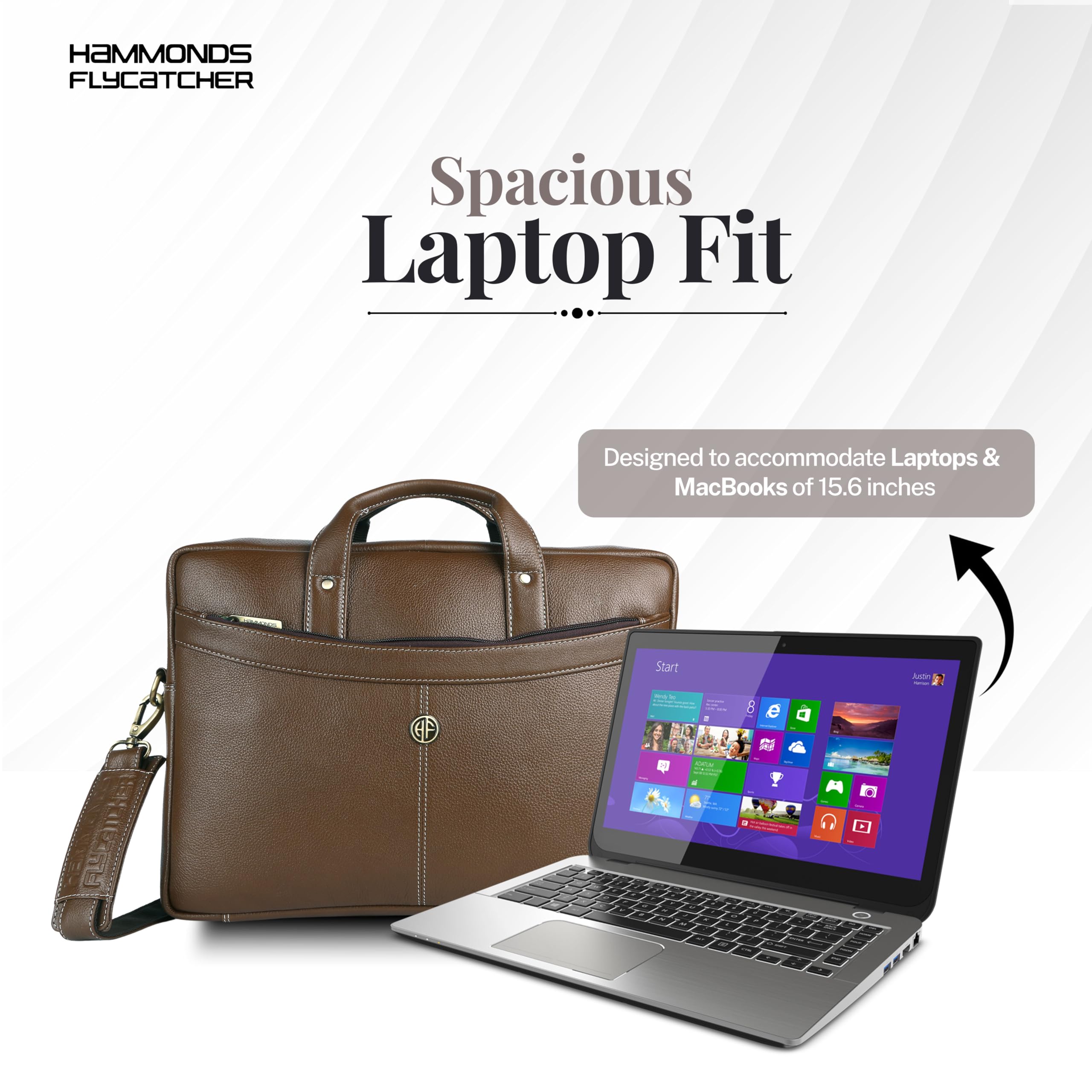 HAMMONDS FLYCATCHER Bombay LB122 - Borsa messenger in pelle marrone per laptop da 15,6" (L=39,H=29, B=8 cm)