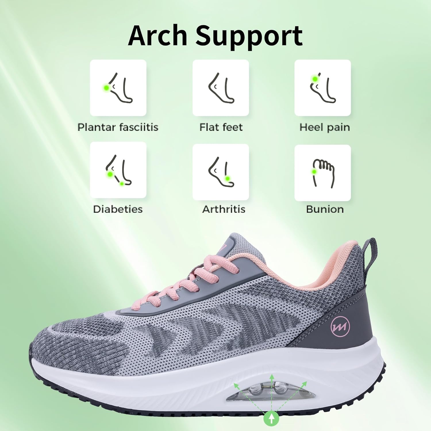 Gyeice Women's Walking Shoes Arch Support Orthotic Breathable Tennis Sneakers for Plantar Fasciitis Pain Relief US 5.5-11 - Image 3