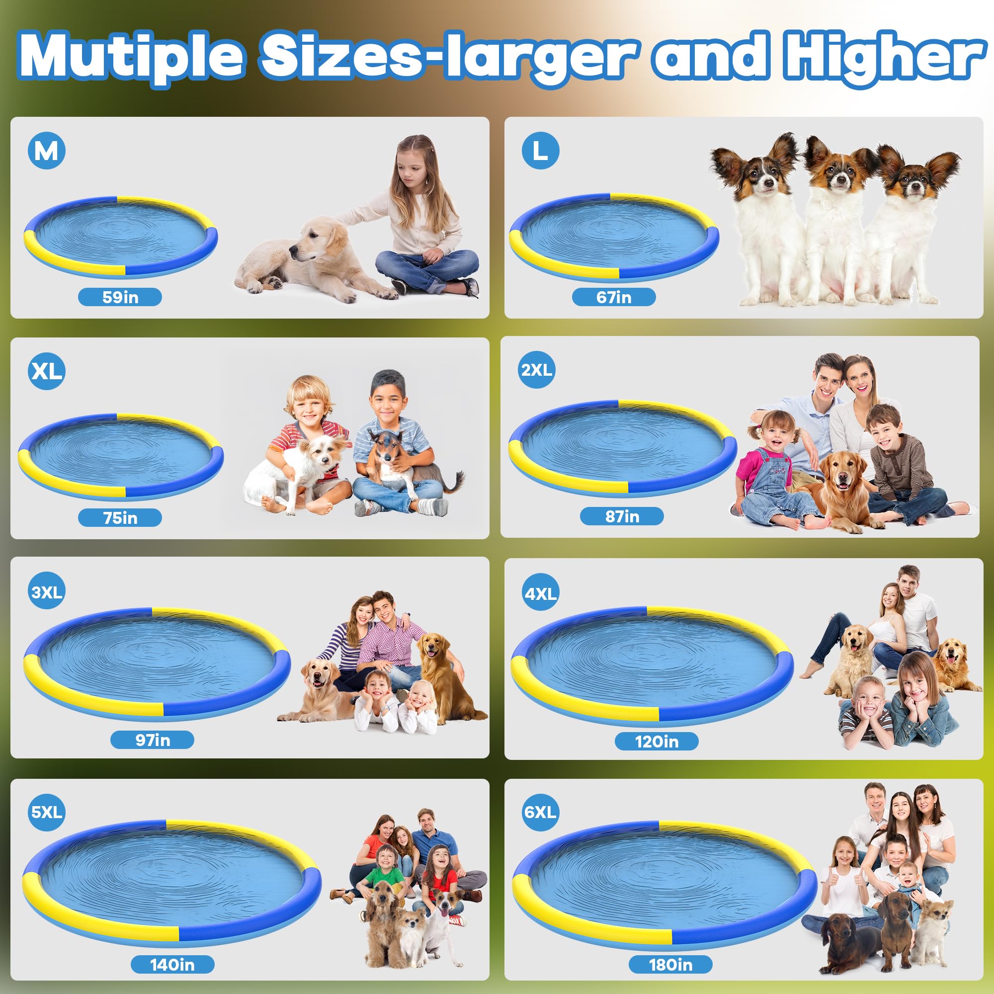 CACSPS Almohadilla Antideslizante de 150cm Pulgadas para niños y Perros, Piscina de aspersor Gruesa para Verano, Juguetes acuáticos para Exteriores (Azul&Amarillo)