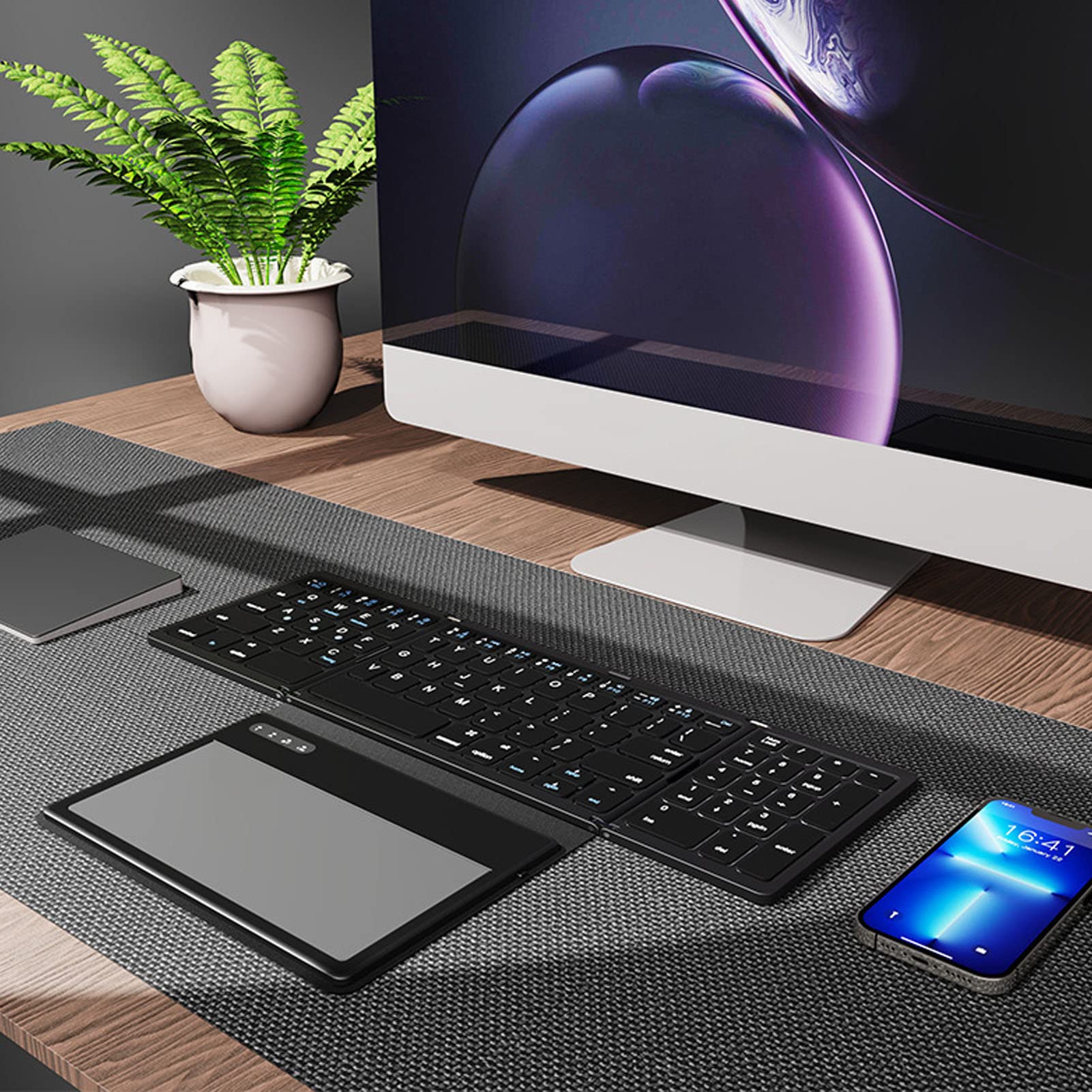 Składana Klawiatura z Touchpad, Nisko Opóźnione Klawiatura 5.1 na IOS, PU Skórzany materiał ABS