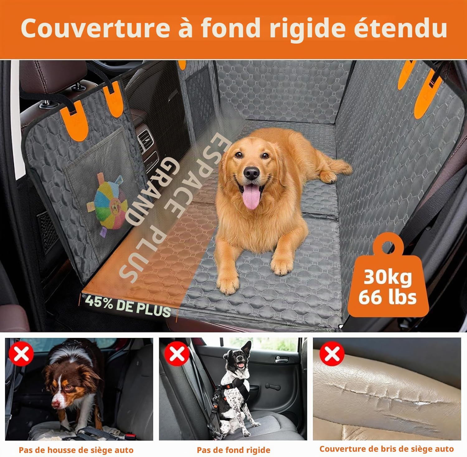 BingoPaw Protection Siège Voiture Chien: Extension Housse de Siège Auto Arrière Imperméable et Anti-Rayures avec 8 Panneaux Solide, Universelle pour Voiture SUV et Camionnette