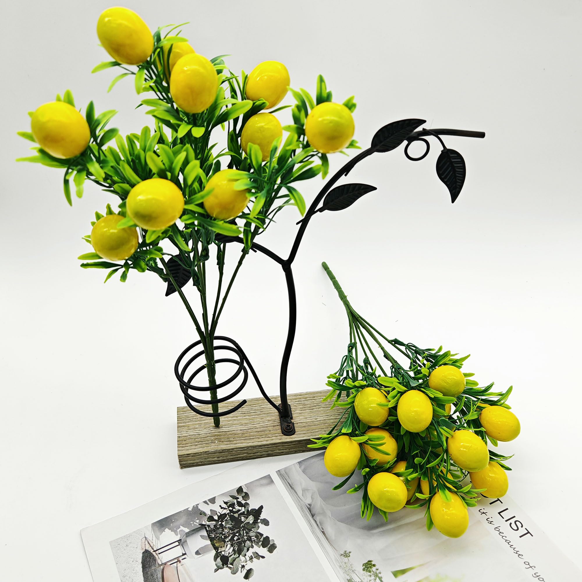 2 pcs Zitronenzweig Künstlich Gelb Mini Zitrone Lebensecht Künstliche Dekoration mit Blätter Zitronen Deko Künstlicher Zitronen Bonsai Gefälschte Obst Zweigstelle Simulation DIY Garten (A)