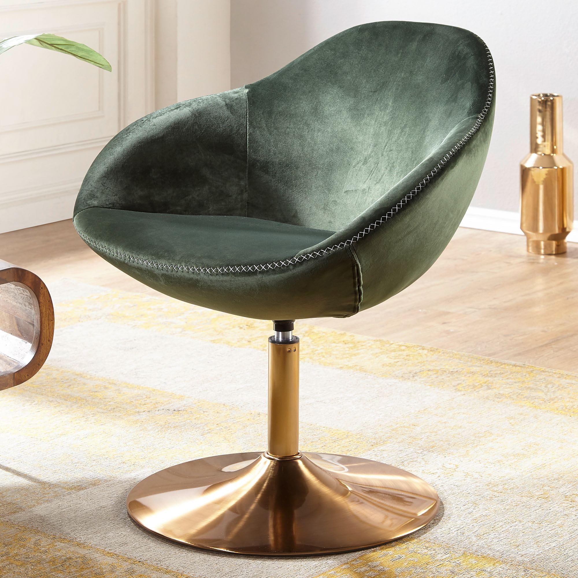 WOHNLING Chaise Longue Sarin Chaise en Velours Vert/Or 70x79x70 cm | Fauteuil Club rembourré avec accoudoirs | Chaise pivotante Cocktailsessel Lounge | Chaise de Bar Chaise Visiteur