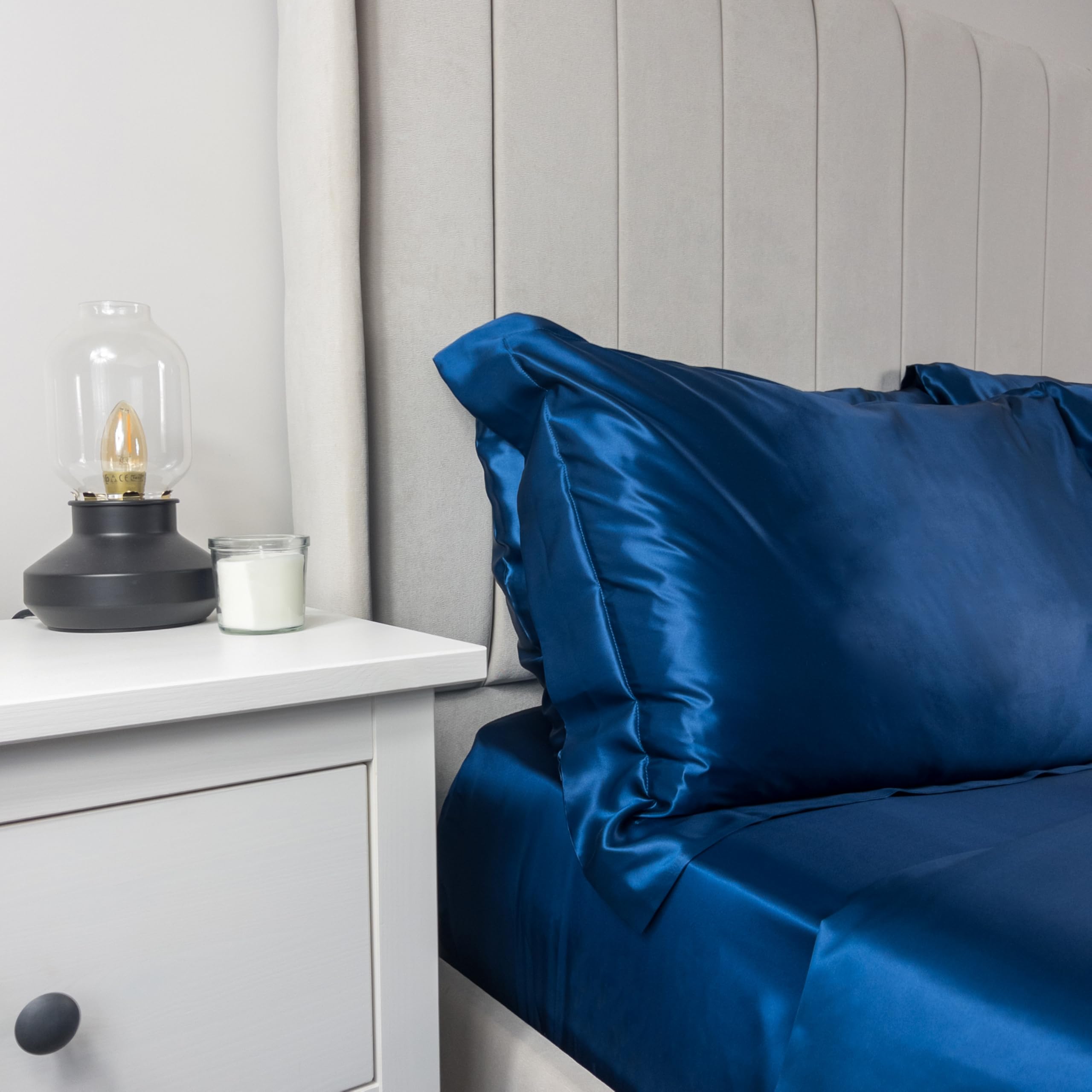 Jasmine Silk Navy 100% 19 Momme Charmeuse Silk Pillowcase Oxford Style 50 Cm X 75 Cm + 7Cm Border Envelope Closure Rrp £45 (Navy)