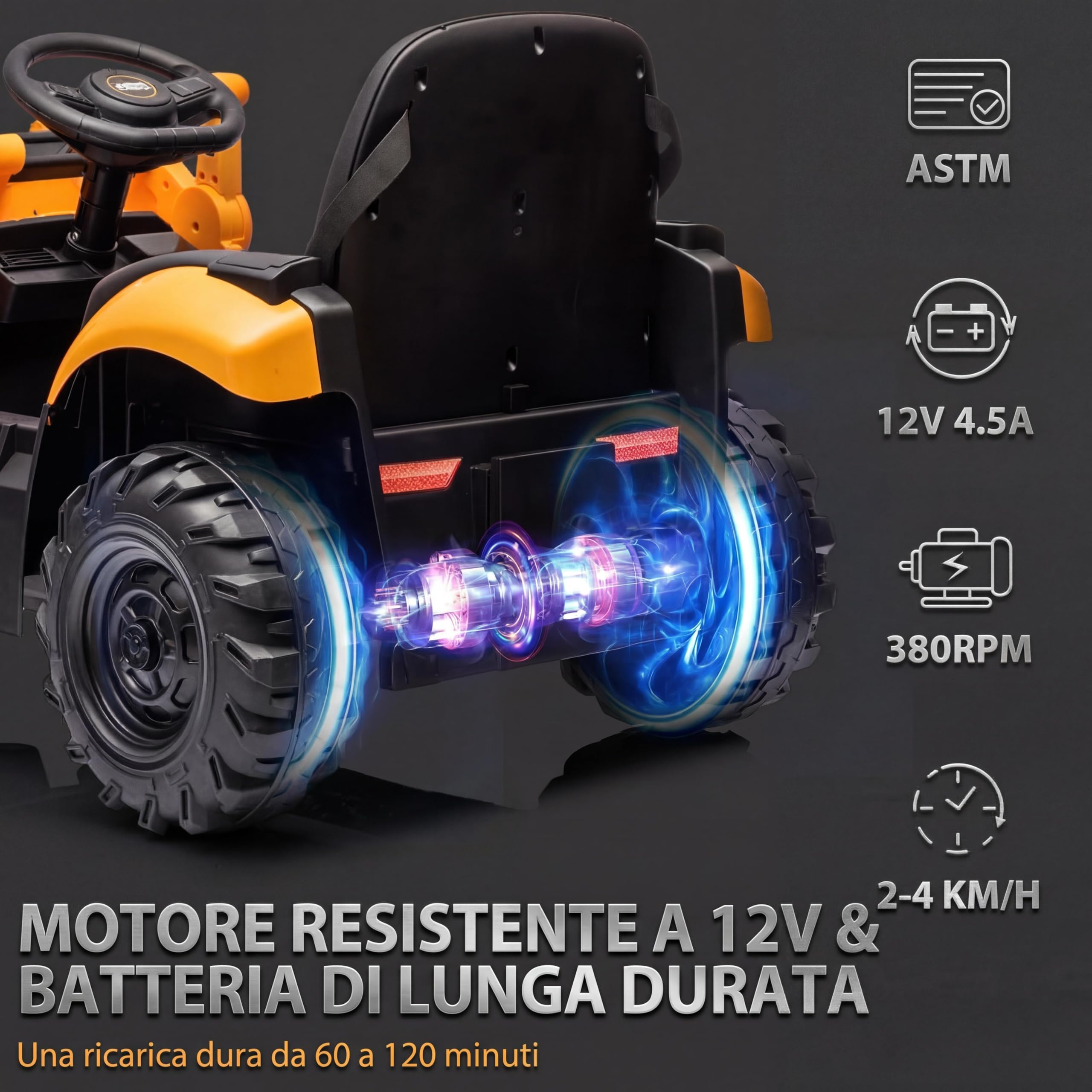 Garvee Trattore Elettrico 4 in 1 Per Bambini 12V Con Telecomando, Escavatore e Bulldozer Trasformabile, Tenda Rimovibile, Caricatore Frontale, Clacson, Pneumatici EVA, Giallo