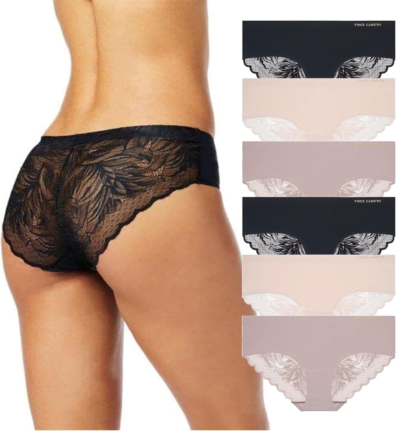 Vince Camuto Women’s Hipster Underwear, Soft Seamless Lace, Breathable Ladies Panties, 3/6 Pack, Ropa Interior de Mujer