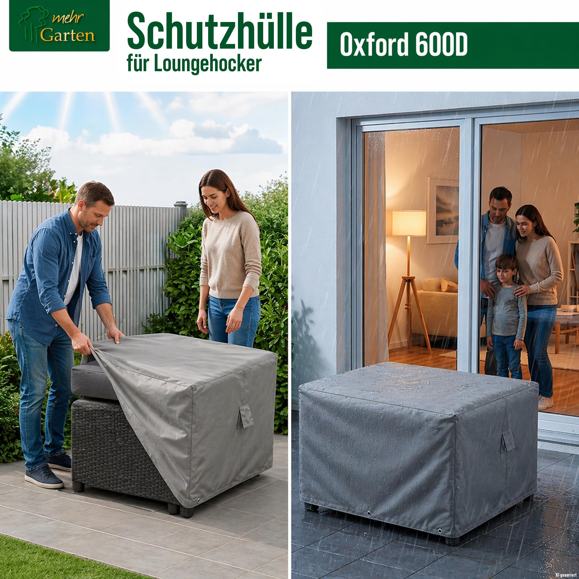 Abdeckung Loungehocker, 85x85x45 cm, grau, Oxford 600D Gewebe, Schutzhülle für Gartenmöbel, wasserdicht, UV-beständig und wetterfest