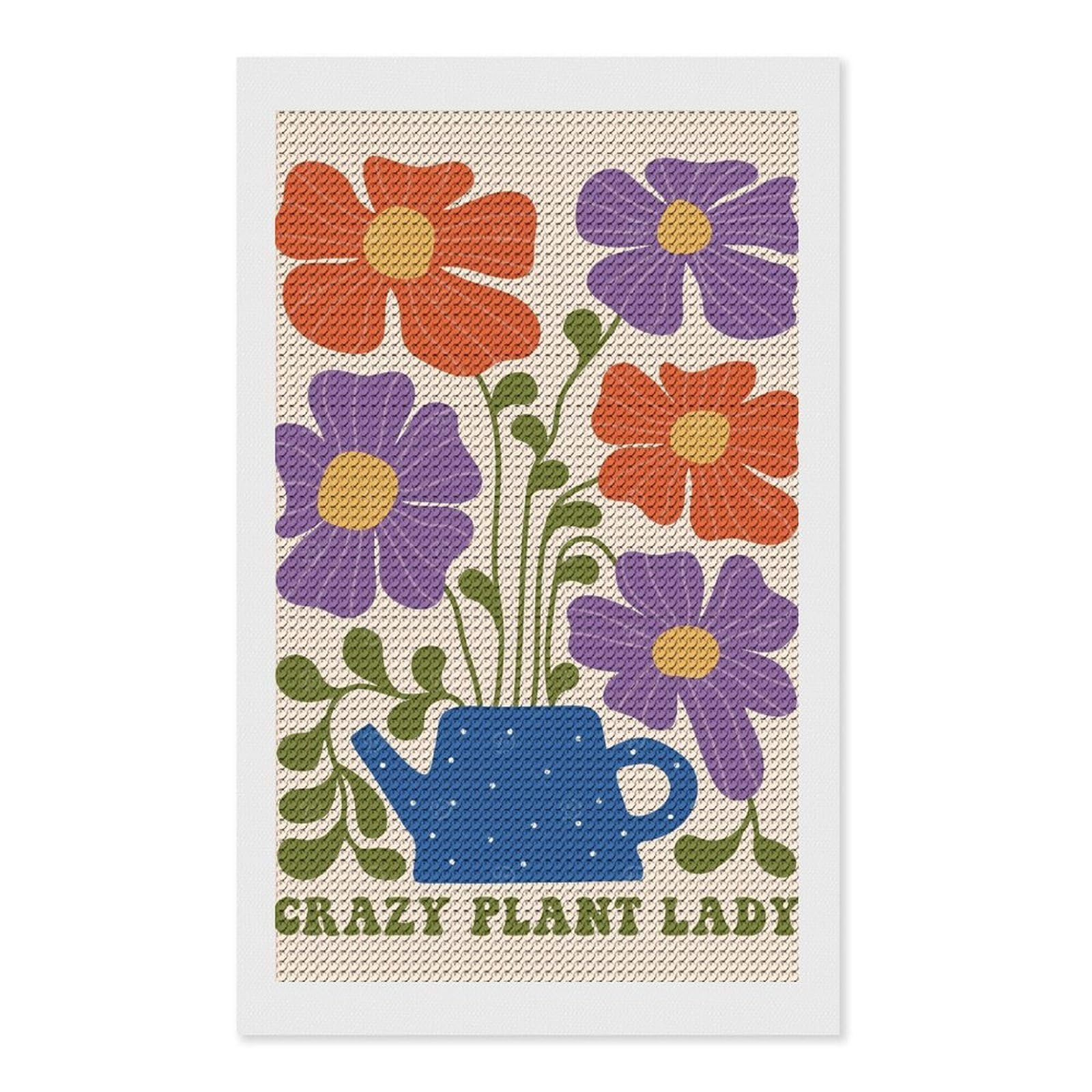 Junmoney Crazy Plant Lady Floral Illustration Diamond Painting Canvas Set 12"x20", for Beginners, Complete Accessories, Christmas Gift, Modern Decor