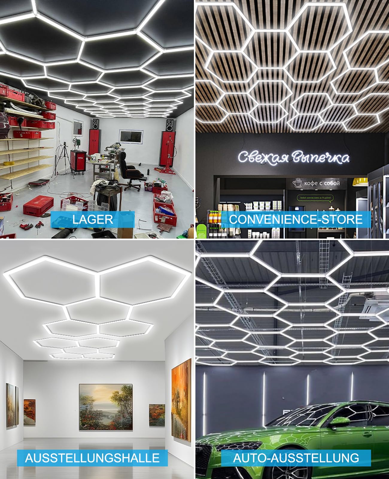 Garagenlampe LED Sechseckige Garage Licht Werkstatt Deckenleuchte DlY LED Panel Energiesparend für Garage, Werkstatt, Lager, Fitnessstudio, Auto-Schönheitssalon Autopflegegeschäf 26520LM 6500K 5 Hex
