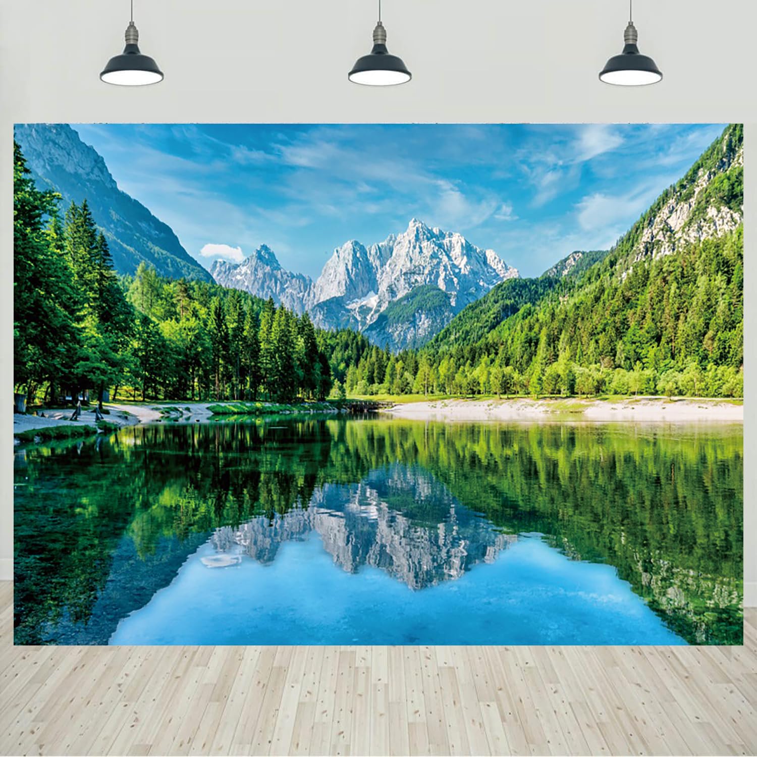 7x5ft Mountain Backdrop Forest Lake Landscape Nature Scenery Photography Background Camping Picnic Decorations Holiday Travel Portraits Wallpaper Banner Photo Studio Props