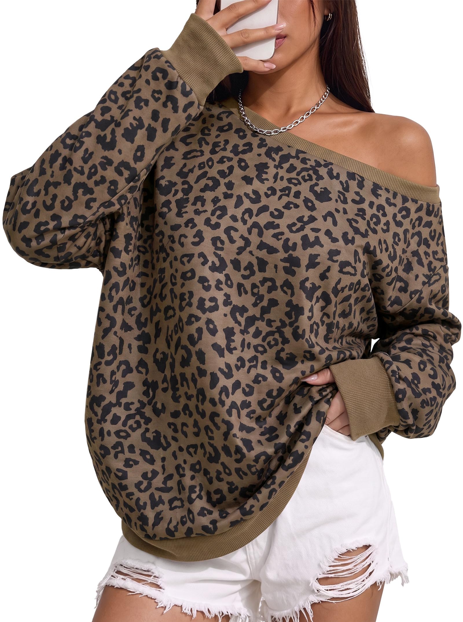 Remidoo Women's Off The Shoulder Sweatshirt Oversized Long Sleeve Top