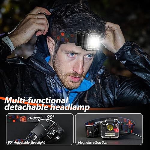 Miniatura 4 de Linterna frontal recargable, paquete de 4 unidades, 3000 lúmenes, linterna frontal brillante ultraligera, con clip, desmontable, portátil, con