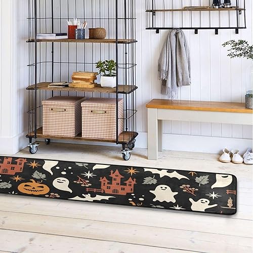 Miniatura 7 de xigua Alfombra de área con patrón de Halloween, lavable de 2 x 6 pies, con respaldo de goma, alfombra antideslizante para interiores, sala de estar,