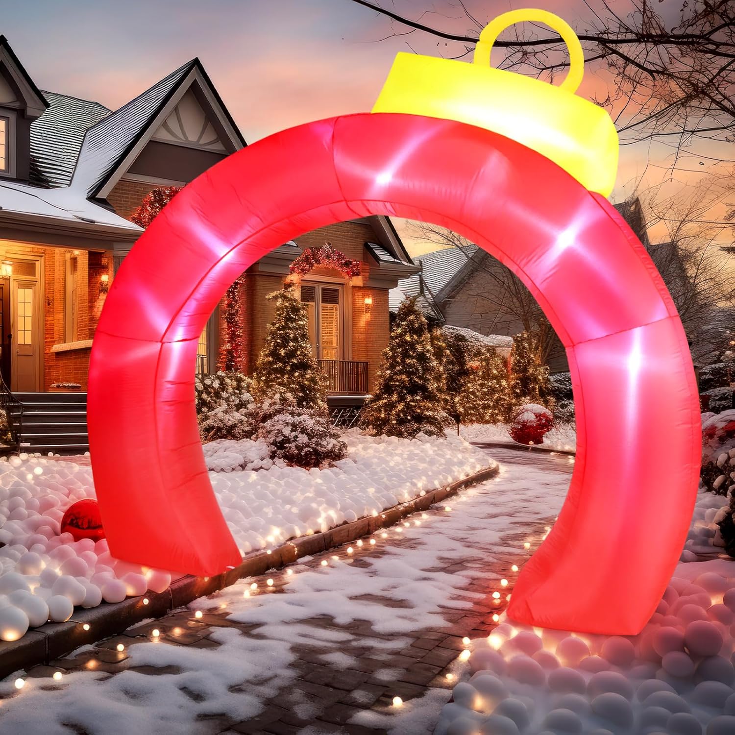 Rossesay 8 ft Christmas Inflatable Arch Archway Outdoor Decoration with LED Lights Xmas Christmas Arch Blow up Yard Decor for Xmas Lawn Yard Garden Outside