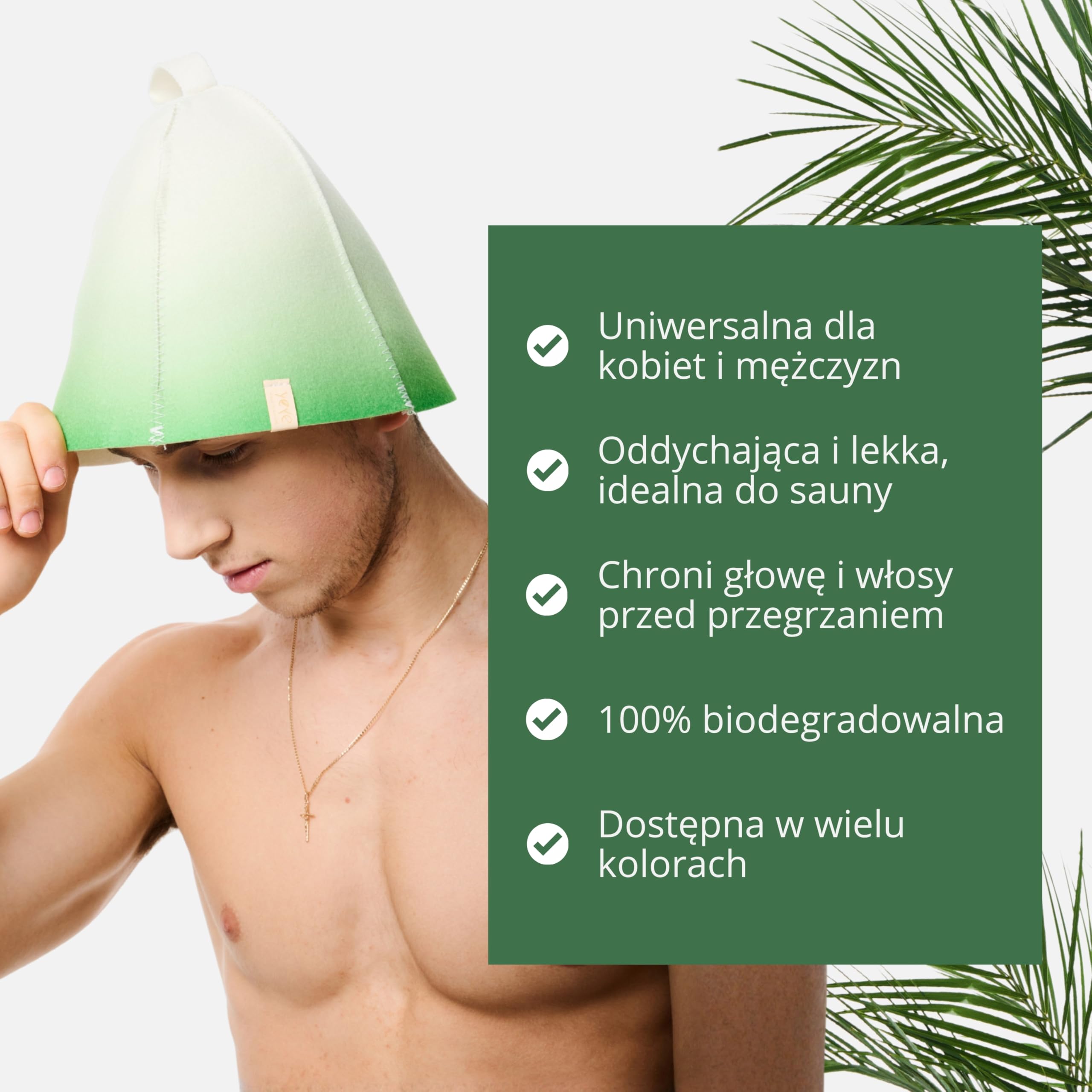 Czapka do sauny z naturalnej wełny filcowej GRADIENT - chroniąca włosy i głowę, szybkoschnąca, uniwersalna - Naturalne akcesoria do sauny dla kobiet i mężczyzn - YEYE Made in Nature (Zielony)