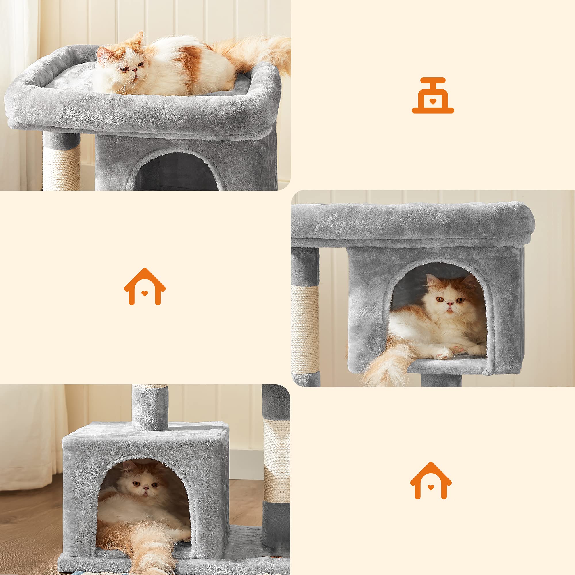 Buy FEANDREA Cat Tree, Compact Cat Condo with 2 Caves, Light Grey
