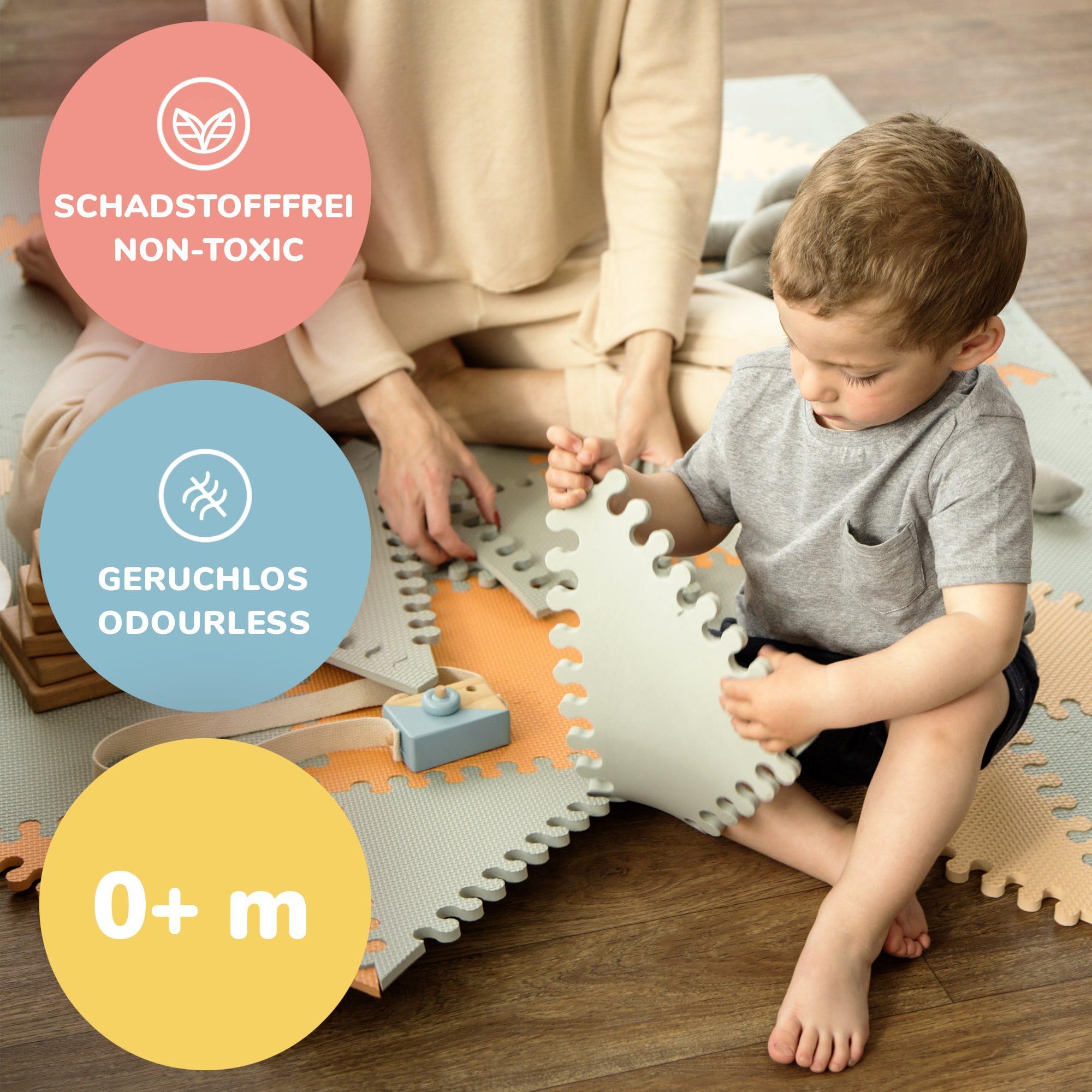 Hakuna Matte Stylowa Mata Piankowa Puzzle 1,8x1,2m – Duży Dywan do Zabawy dla Niemowląt i Dzieci. Gruba, Miękka Mata Podłogowa, Jasnoszary, Brzoskwiniowy i Pomarańczowy